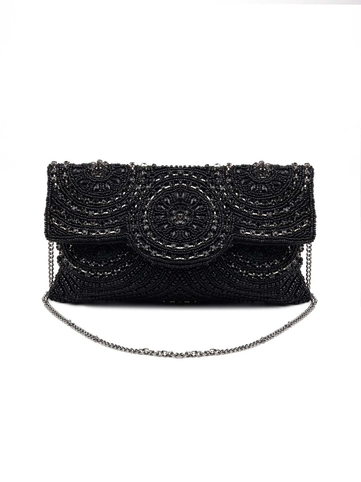 Odette Women Jet Black Gorgeous Embellished Sling Bag - Image 3