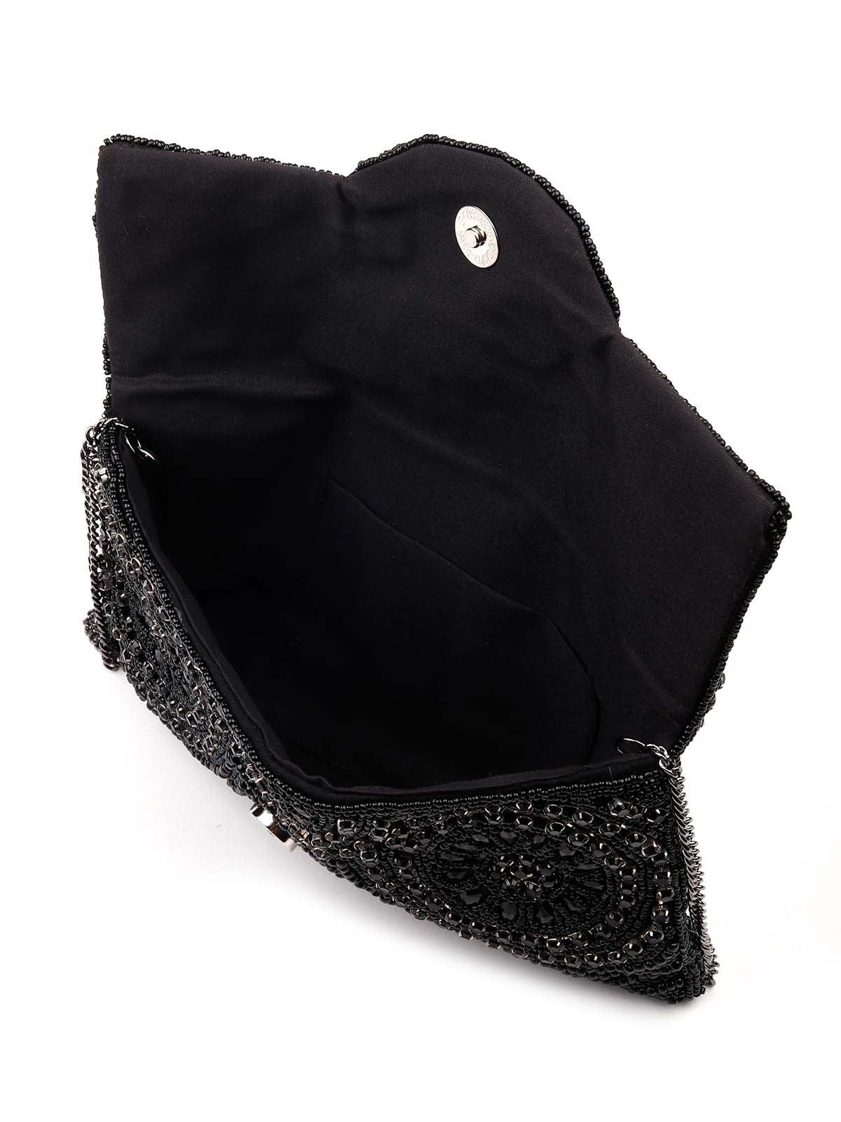 Odette Women Jet Black Gorgeous Embellished Sling Bag - Image 6