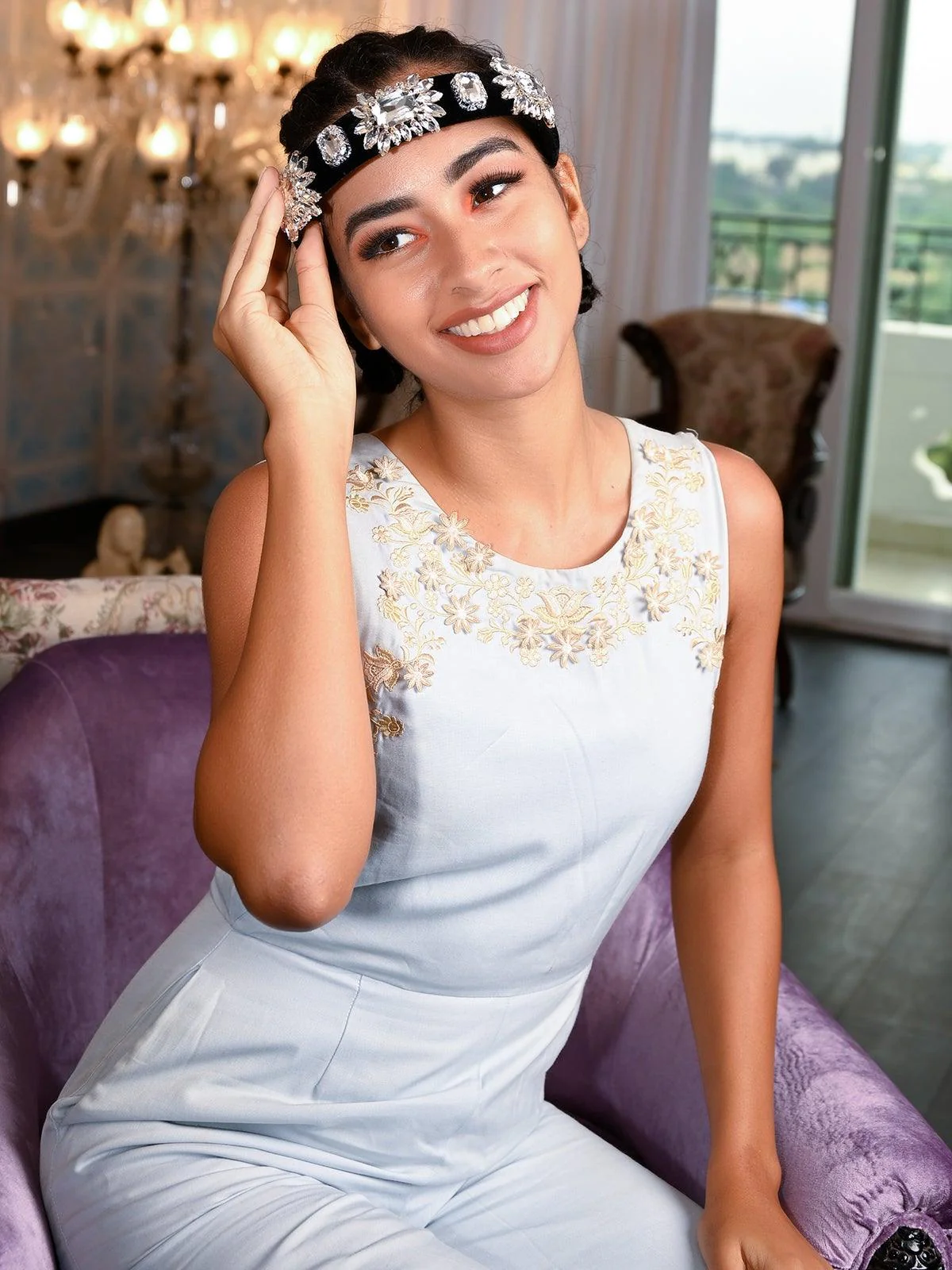 Odette Women Silver Rhinestones Hairband - Image 2