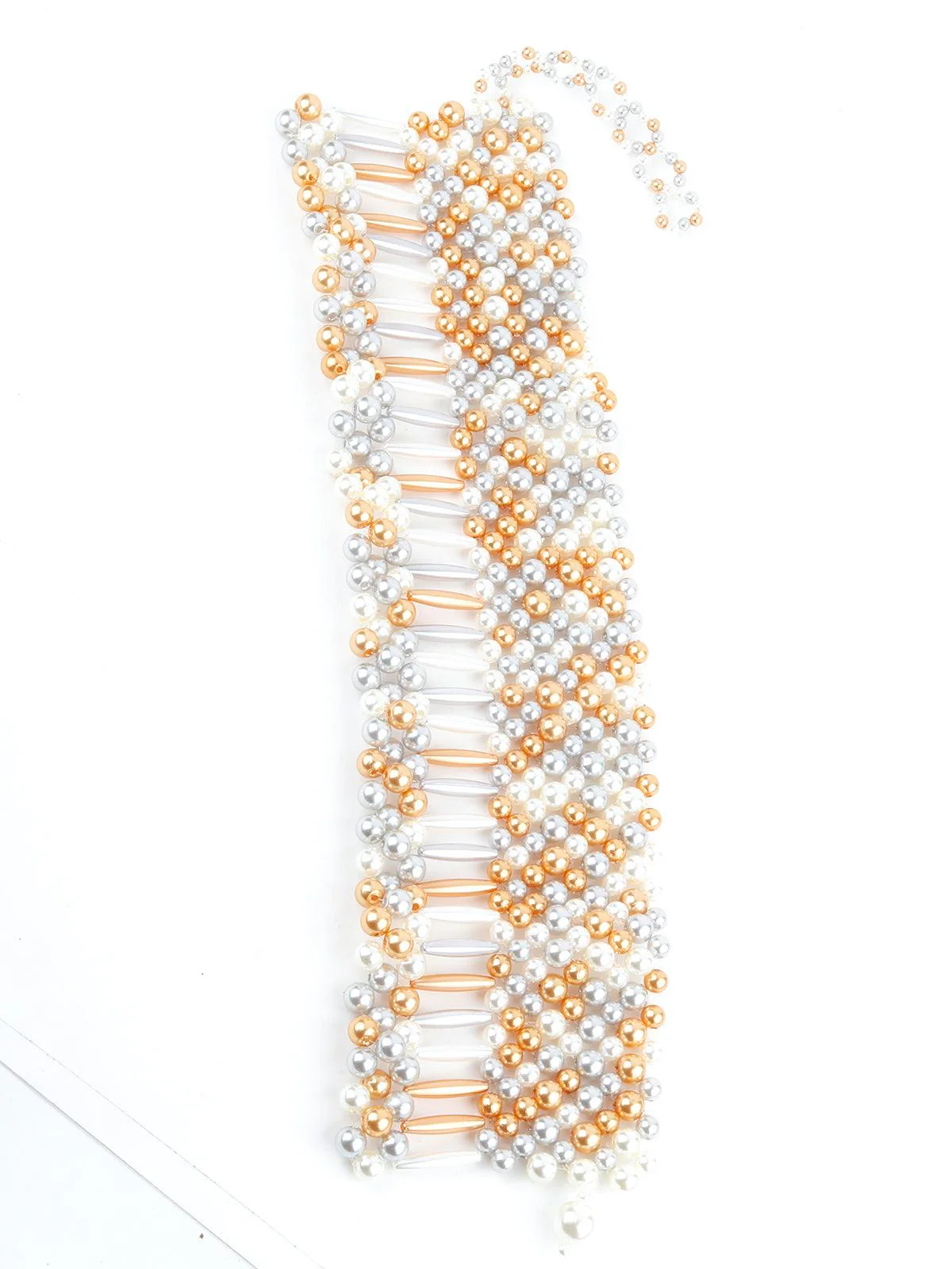 Odette Women Jumana White And Gold Pearl Chunky Neckpiece - Image 3