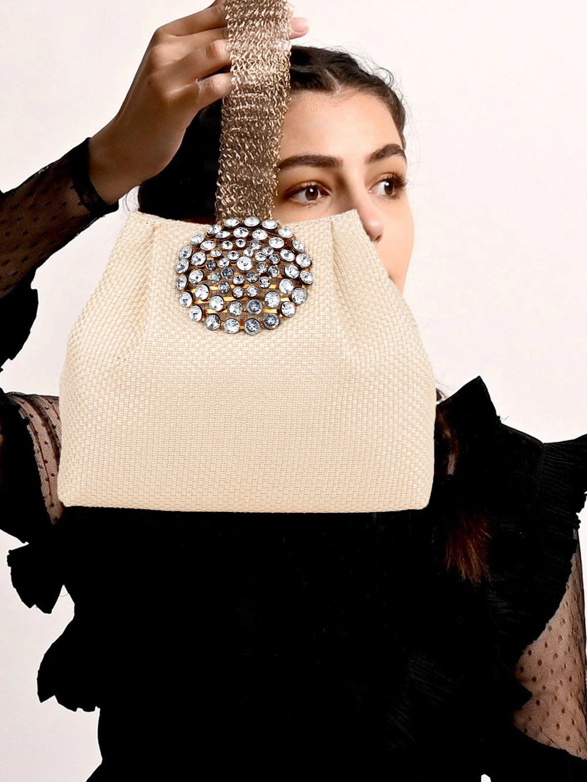 Odette Women Jute With Golden Centre Strap Batuas - Image 2