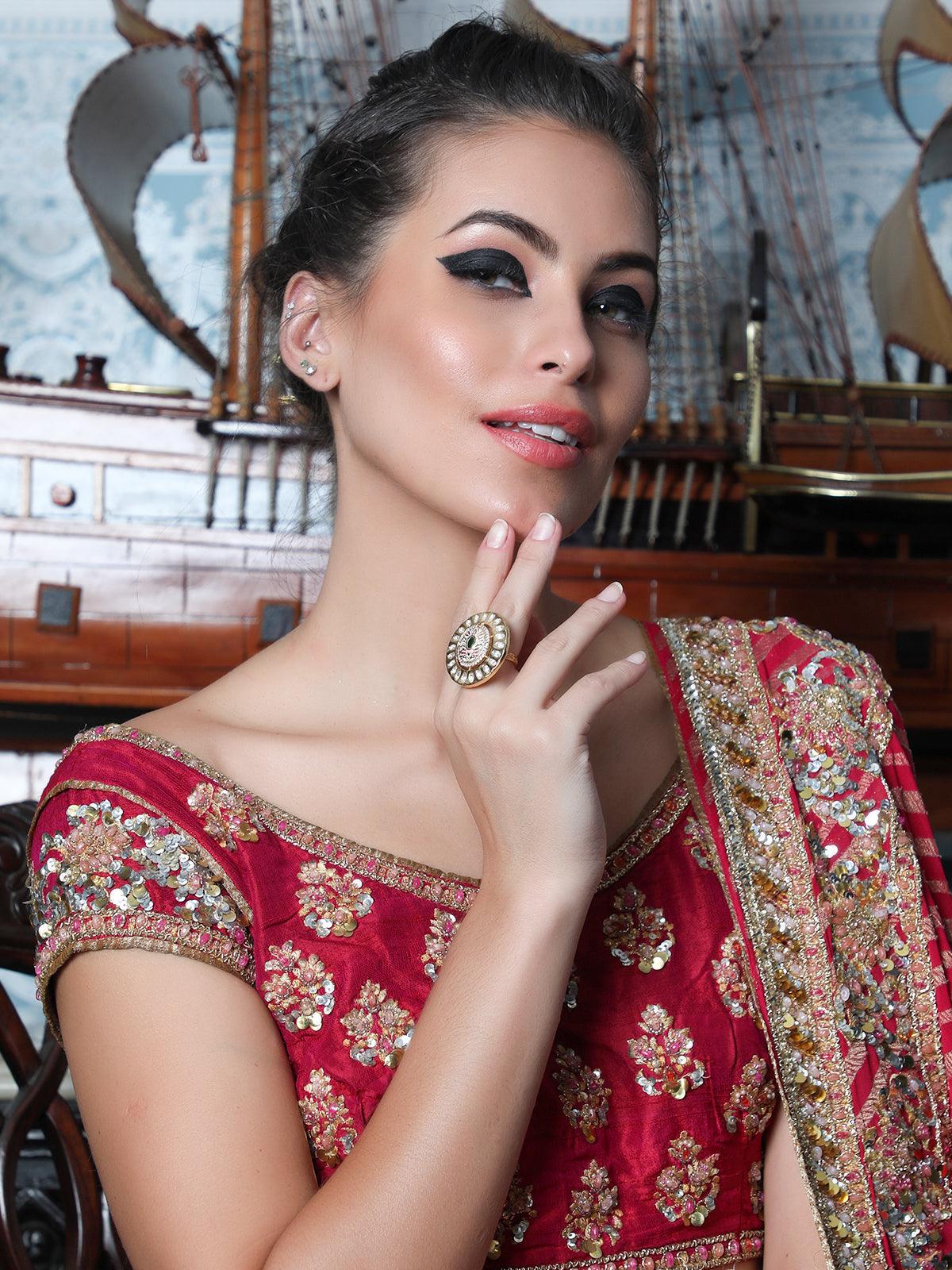 Odette Women Kundan Embellished Finger Ring