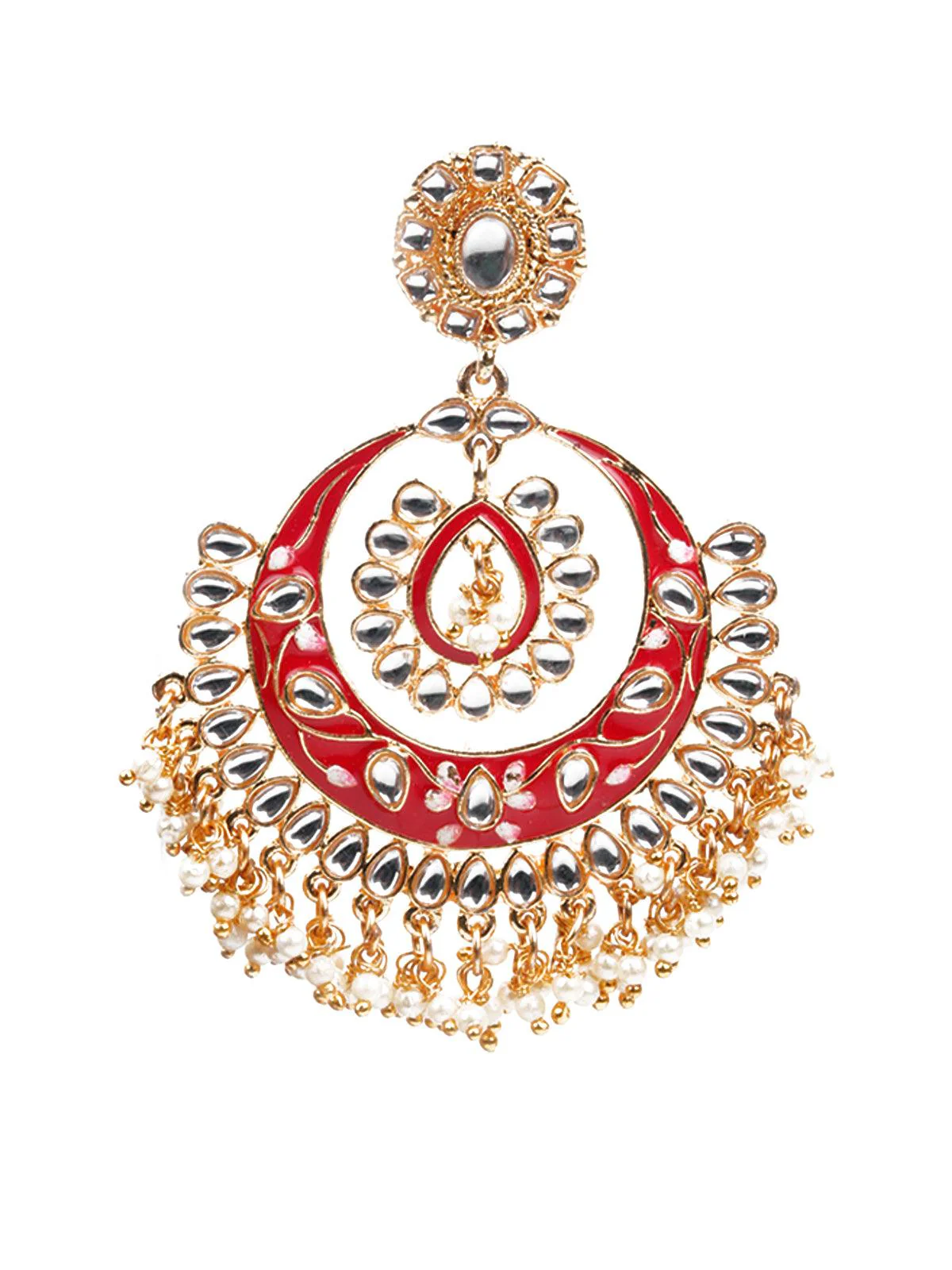 Odette Women Kundan Studded Meenakari Chandbali Earrings - Image 3