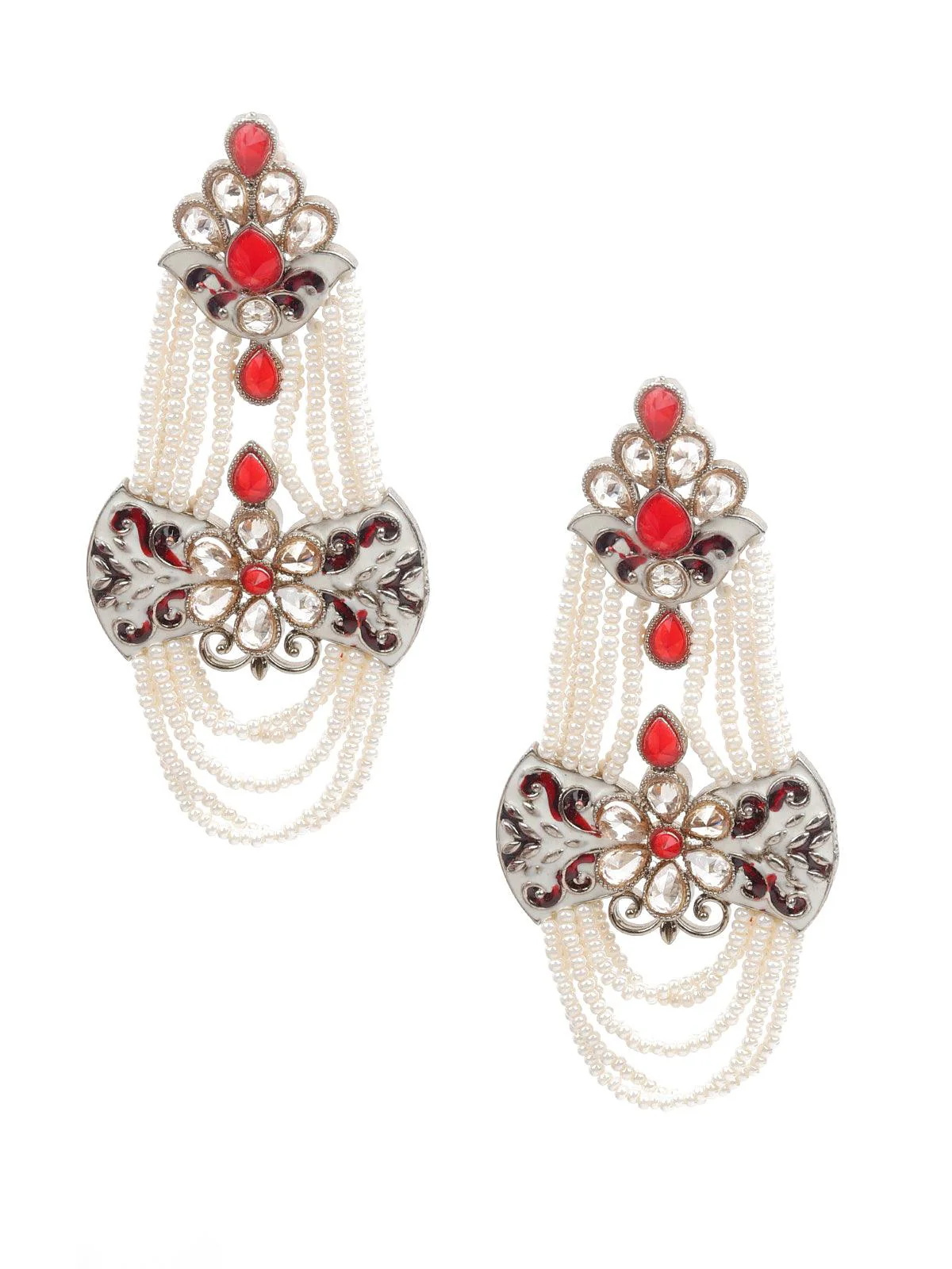 Odette Women Kundan Studded Meenakari Dangle Earrings