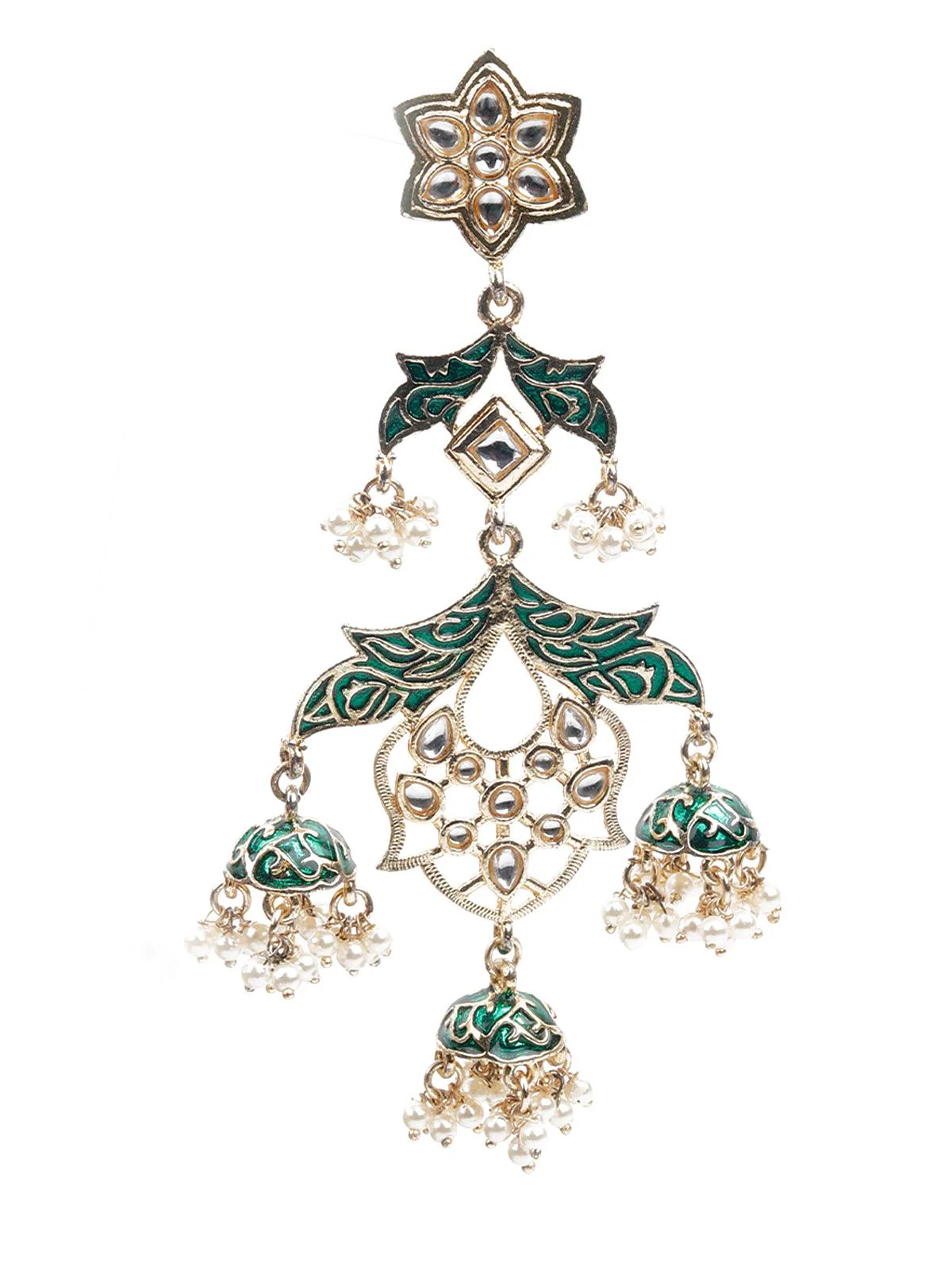 Odette Women Kundan Studded Meenakari Dangle Earrings - Image 2