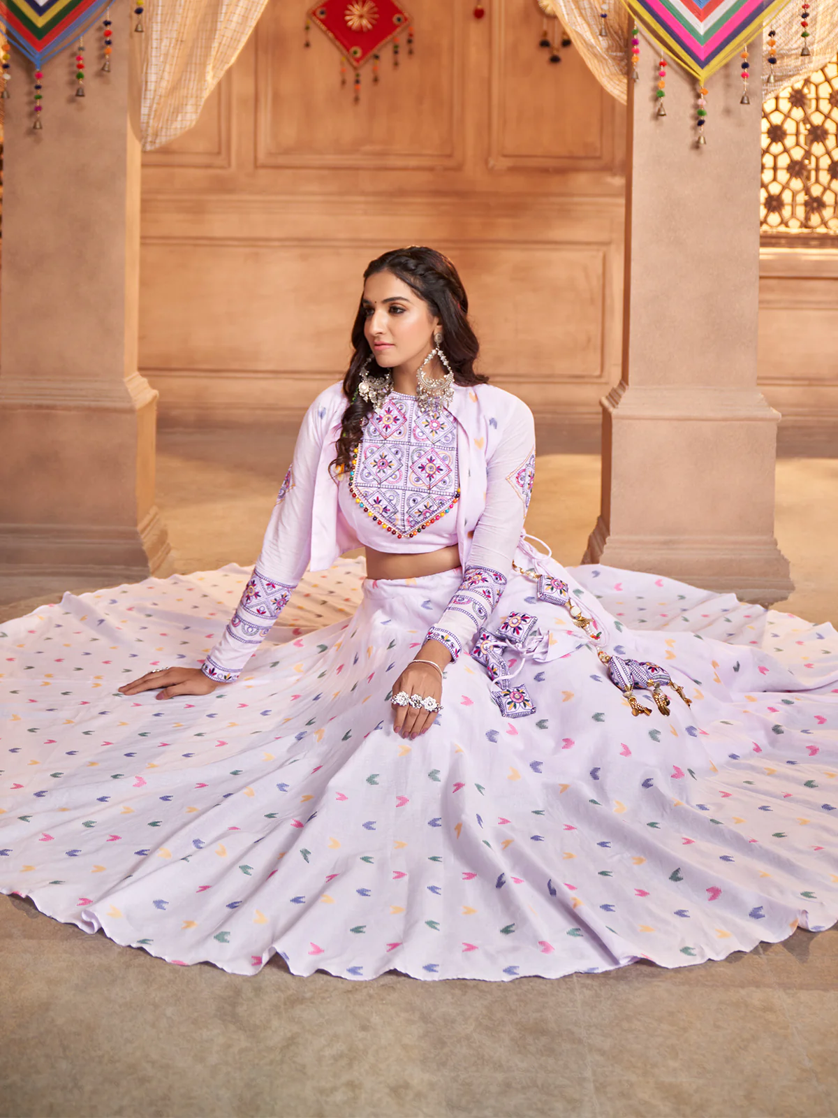 Odette Lavender Cotton Woven Stitched Lehenga Choli For Women - Image 3