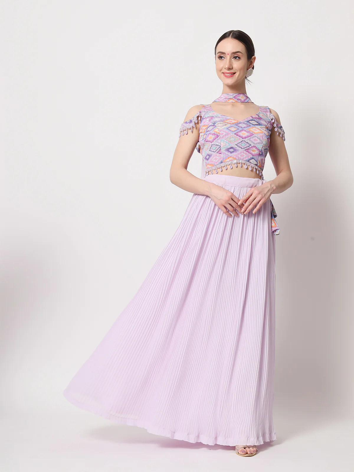 Odette Women Lavender Georgette Semi Stitched Lehenga With Unstitched Blouse - Image 2