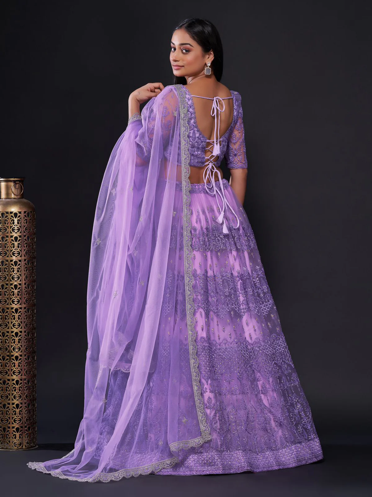 Odette Women Lavender Net Embroidered Semi Stitched Lehenga Choli - Image 5