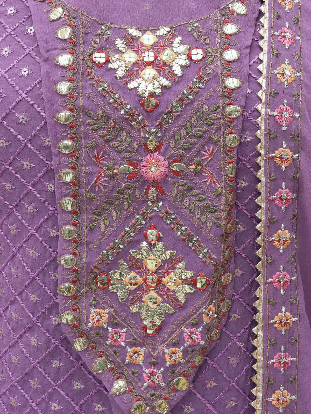 Odette Women Purple Sequence Embroidered Georgette Salwar Semi Stitched Suit - Image 3