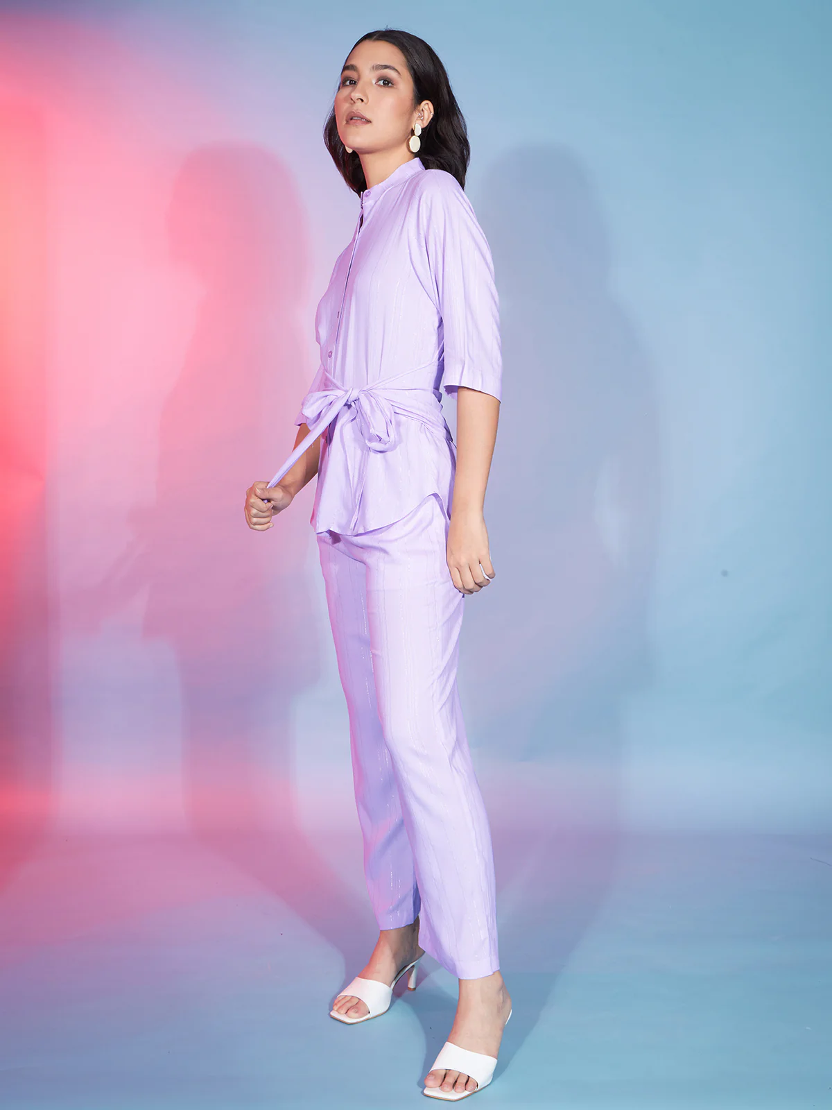Odette Women Lavender Viscose Rayon Self Design Co-Ord Set - Image 3