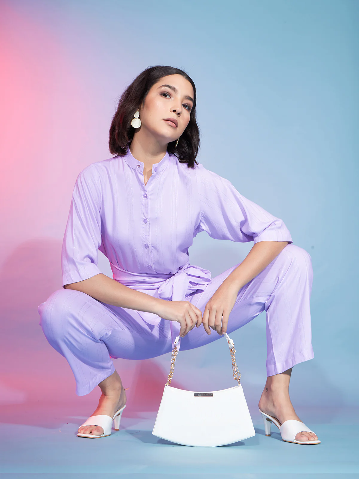 Odette Women Lavender Viscose Rayon Self Design Co-Ord Set - Image 5