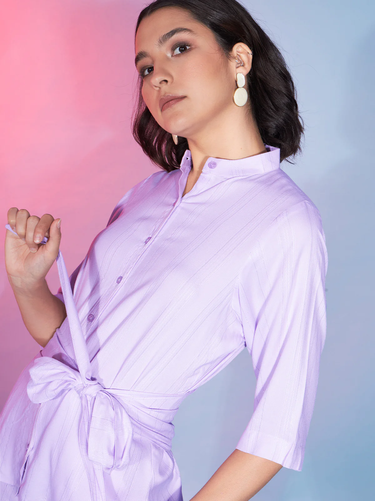Odette Women Lavender Viscose Rayon Self Design Co-Ord Set - Image 6