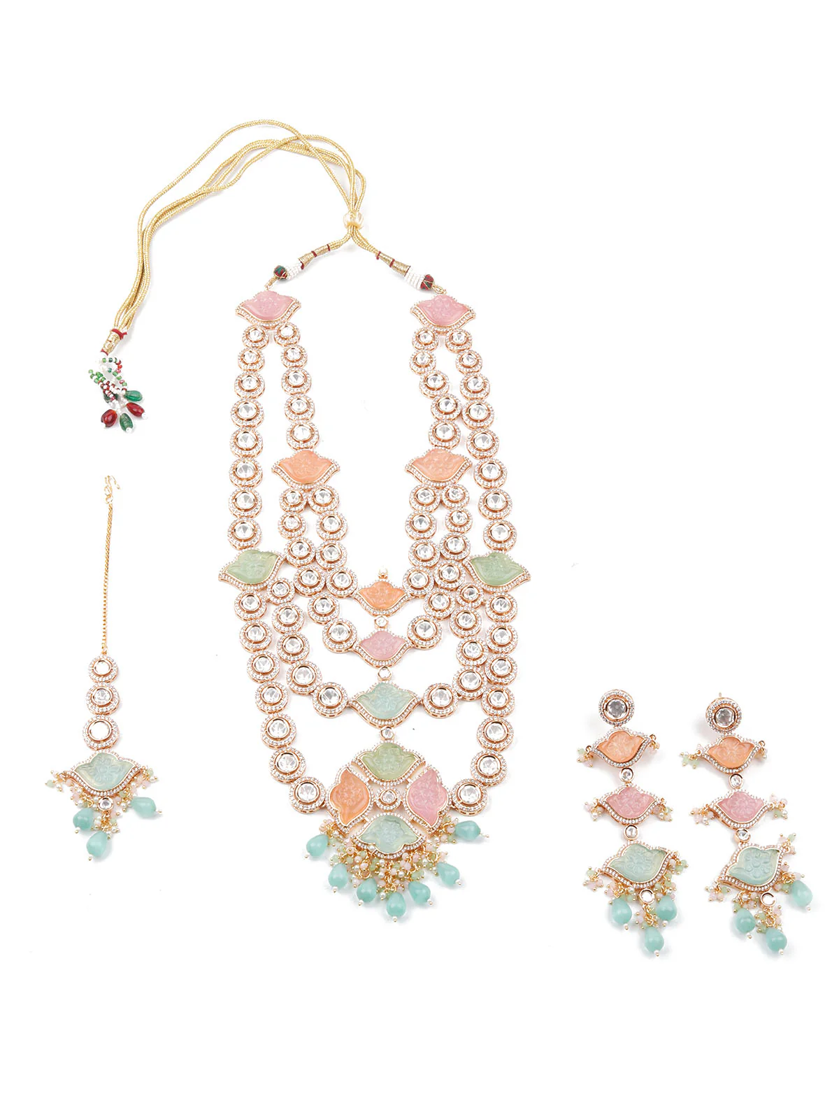 Odette Women Layered Bridal Long Rani Haar Necklace Set - Image 3