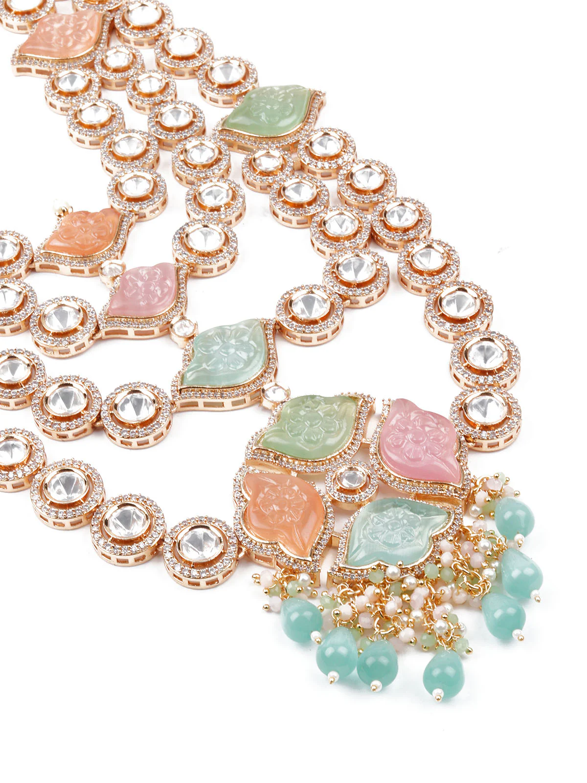 Odette Women Layered Bridal Long Rani Haar Necklace Set - Image 5