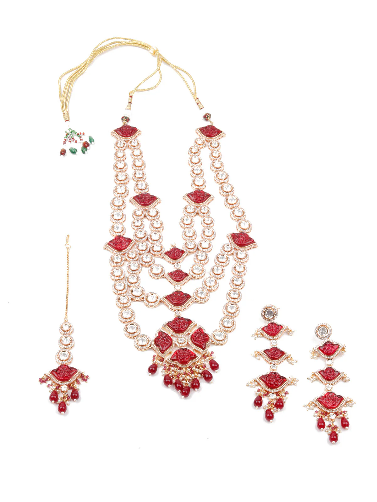Odette Women Layered Bridal Long Rani Haar Necklace Set - Image 3