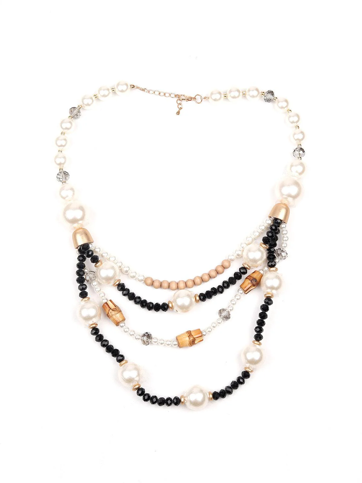 Odette Women Layered White And A Black Beaded Statement Necklace