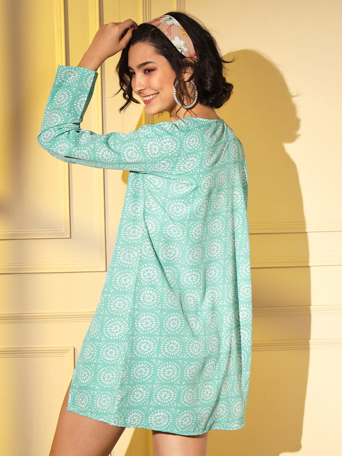 Odette Women Light Blue Crepe Printed Stitched Western Set - Image 4