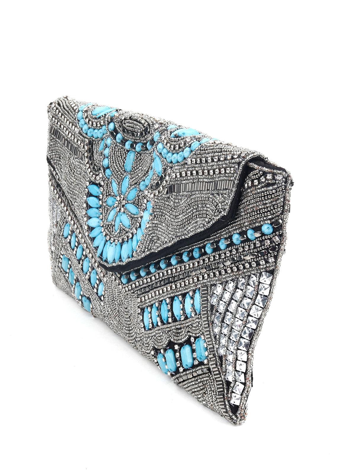 Odette Women Slate Sequin Enriched Envelope Clutch! - Image 6
