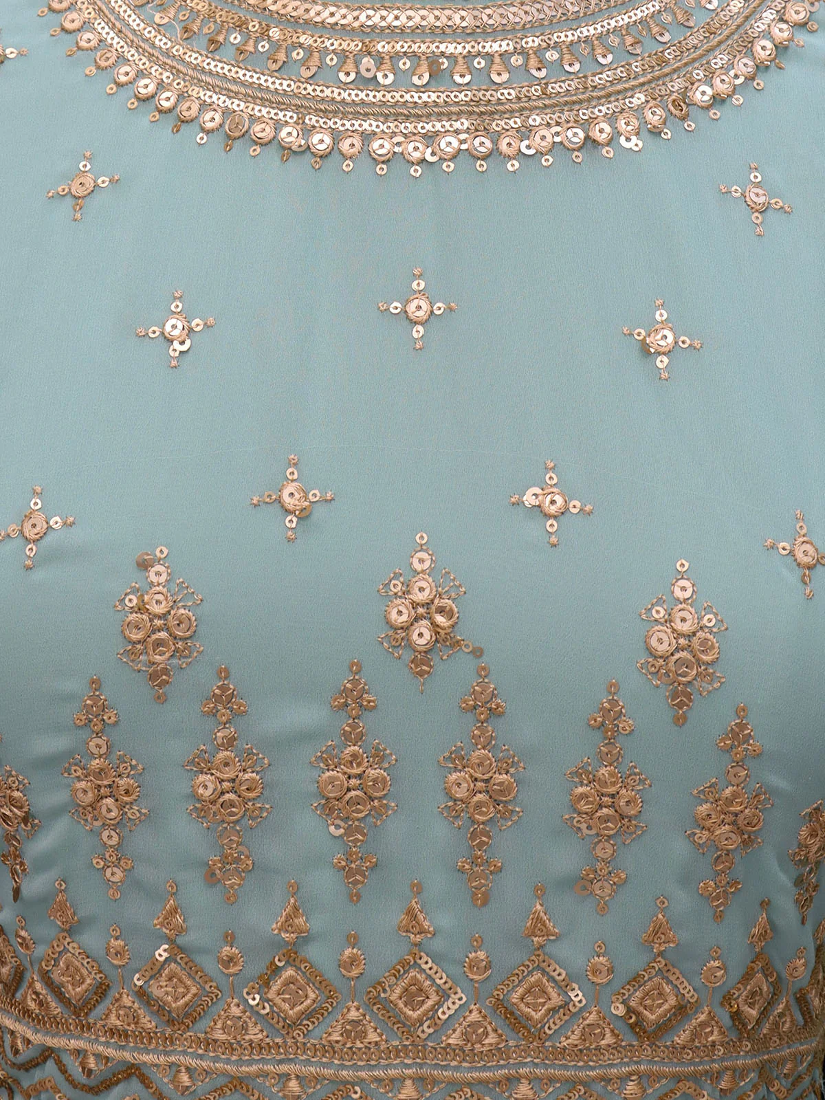 Odette Women Light Blue Floral Embroidered Georgette Semi Stitched Gown - Image 4