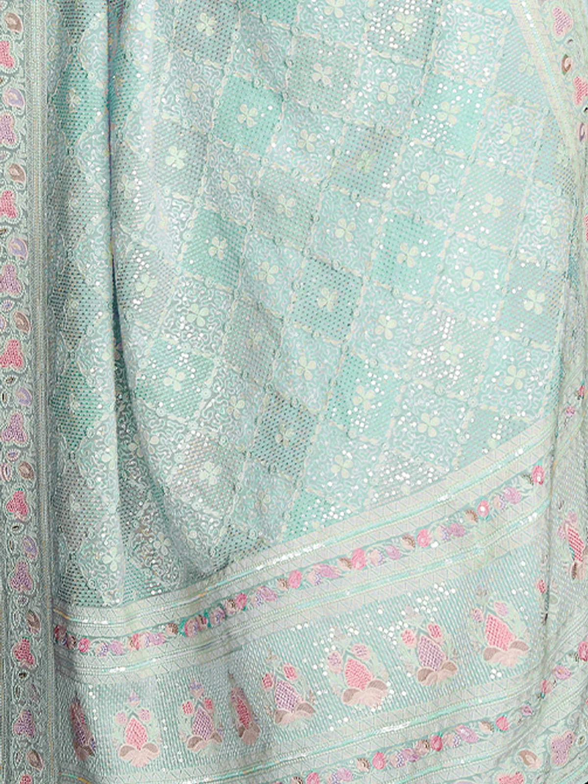 Odette Women Light Blue Georgette Embellished Saree With Unstitched Blouse - Image 6