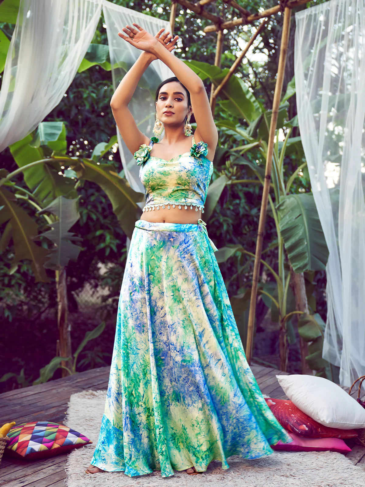 Odette Women Light Blue Silk Blend Stitched Lehenga Choli - Image 4
