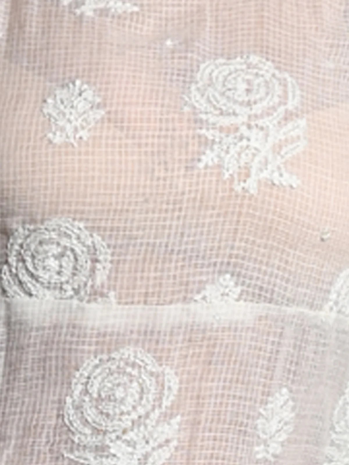 Odette Women Green Chequered Voile Chikankari Beads Embroidered Unstitched Kurta Set - Image 4