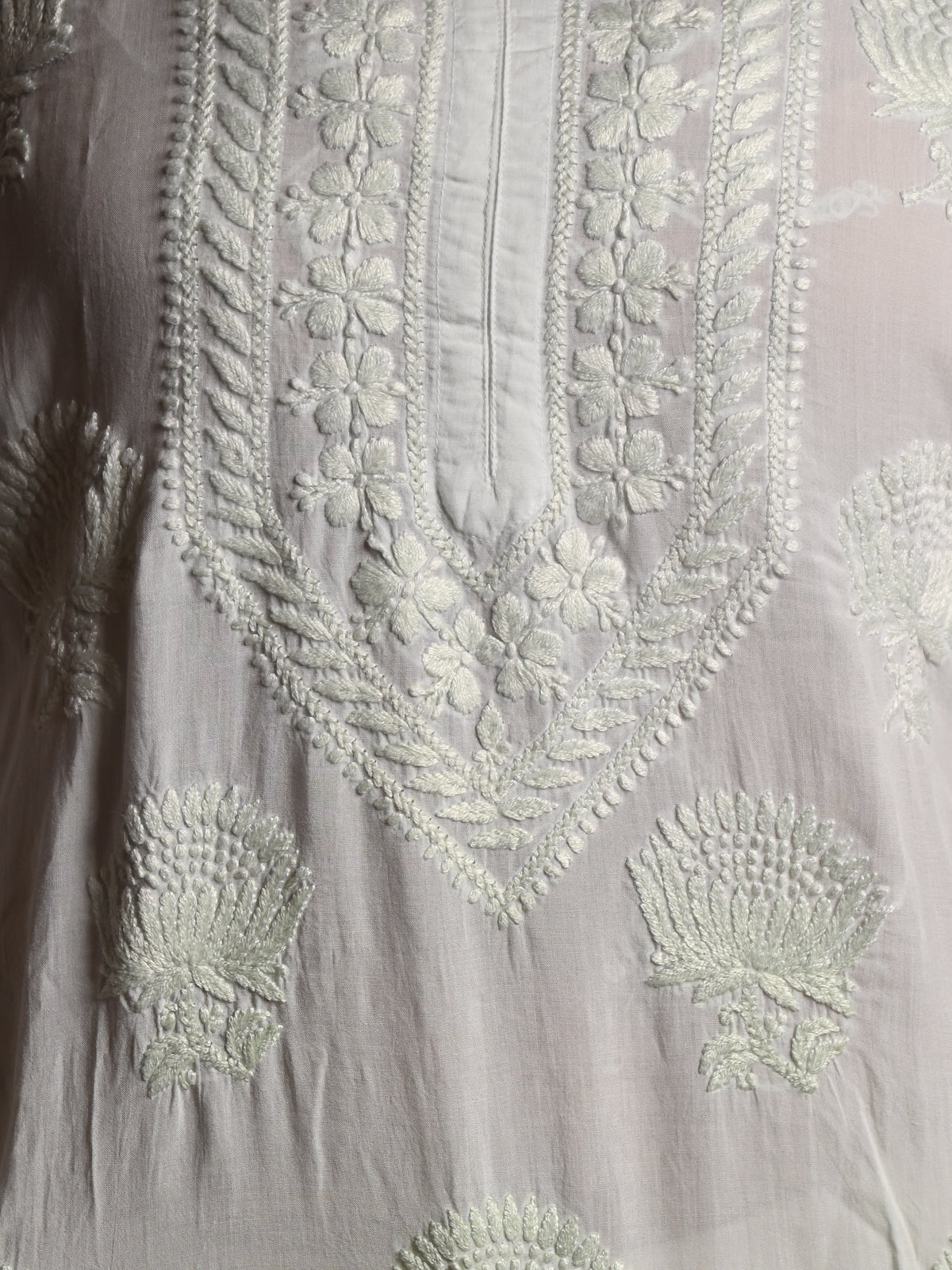 Odette Women Light Green Cotton Viscose Chikankari Embroidered Stitched Kurta - Image 5