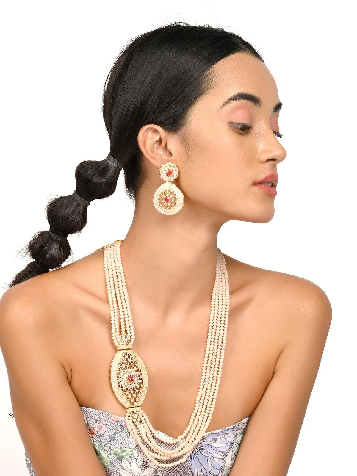 Odette Light Peach Designer Elegant Necklace Set For Women