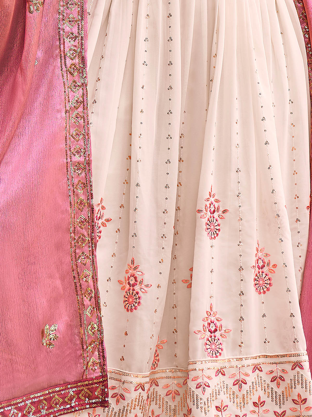 Odette Women Light Pink Georgette Stitched Palazzo Suit - Image 5