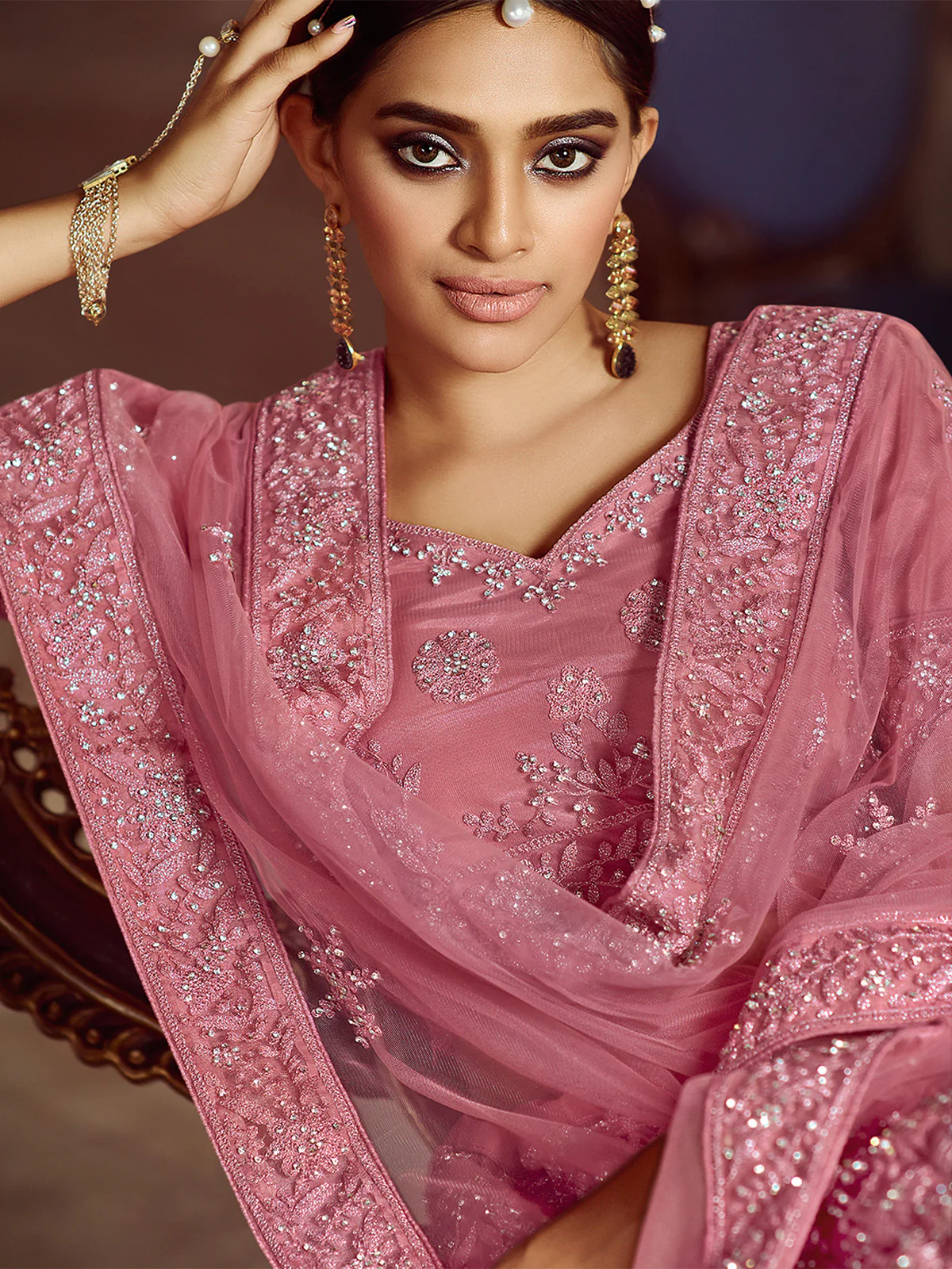 Odette Women Purple Soft Net Semi Stitched Lehenga With Unstitched Blouse - Image 4