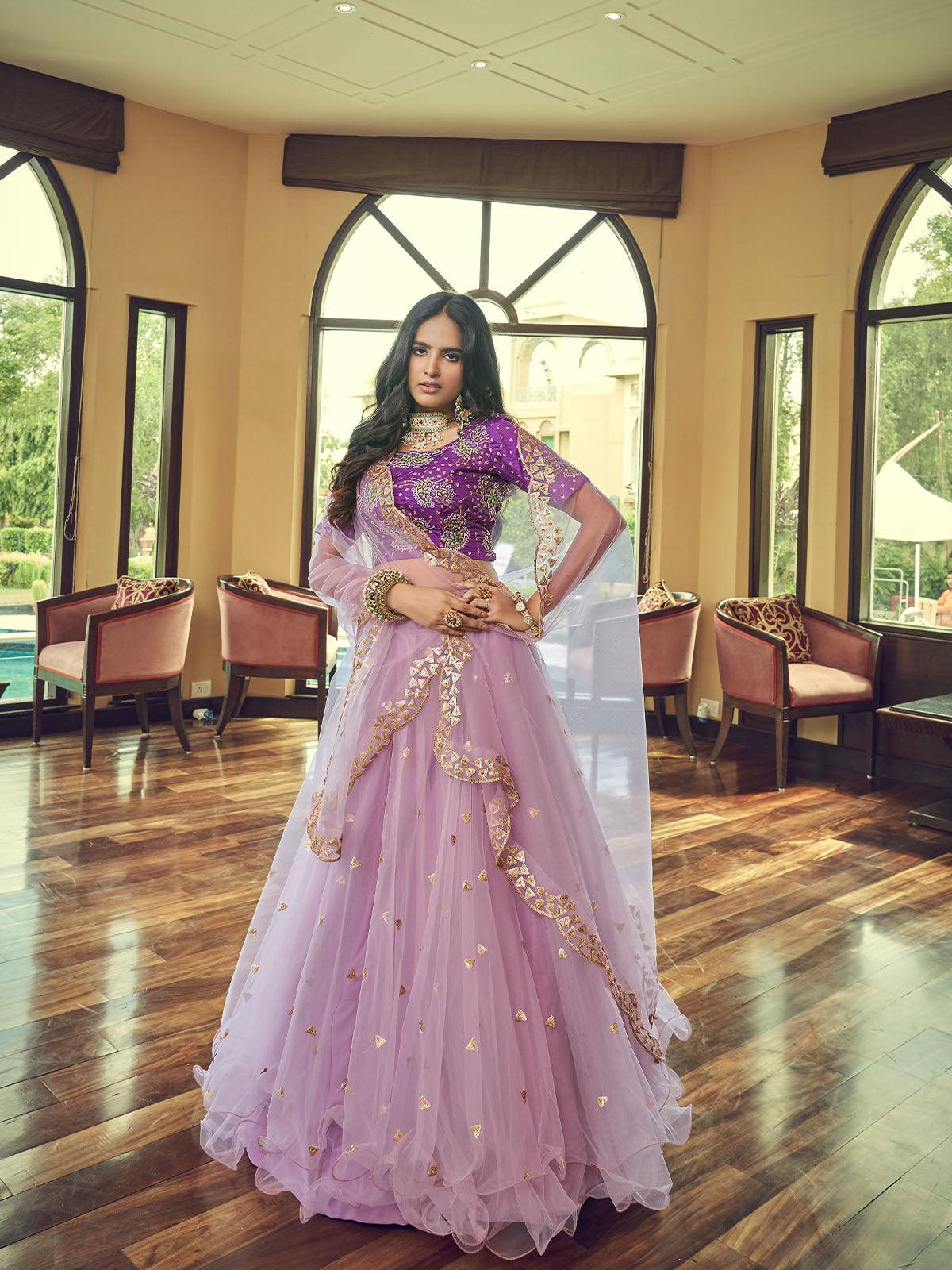 Odette Women Light Purple Heavy Net Designer Semi Stitched Lehenga With Unstitched Blouse - Image 2