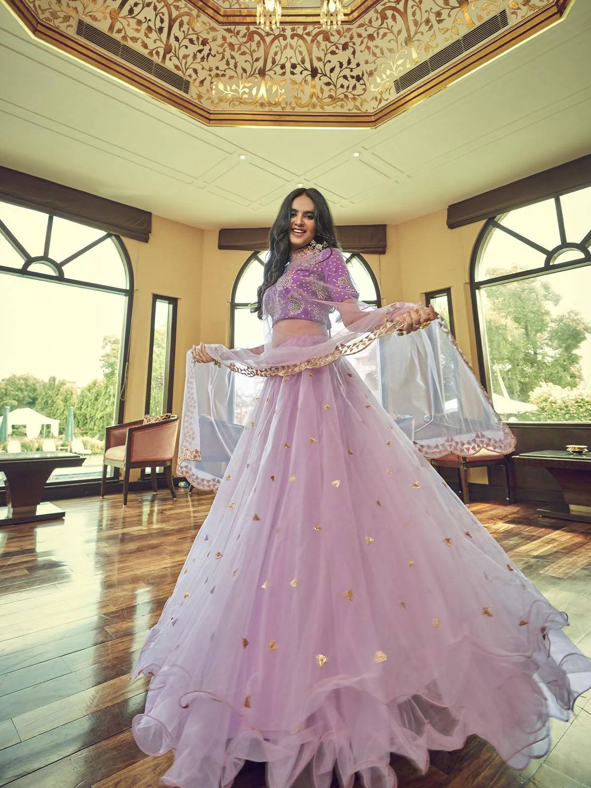 Odette Women Light Purple Heavy Net Designer Semi Stitched Lehenga With Unstitched Blouse - Image 3