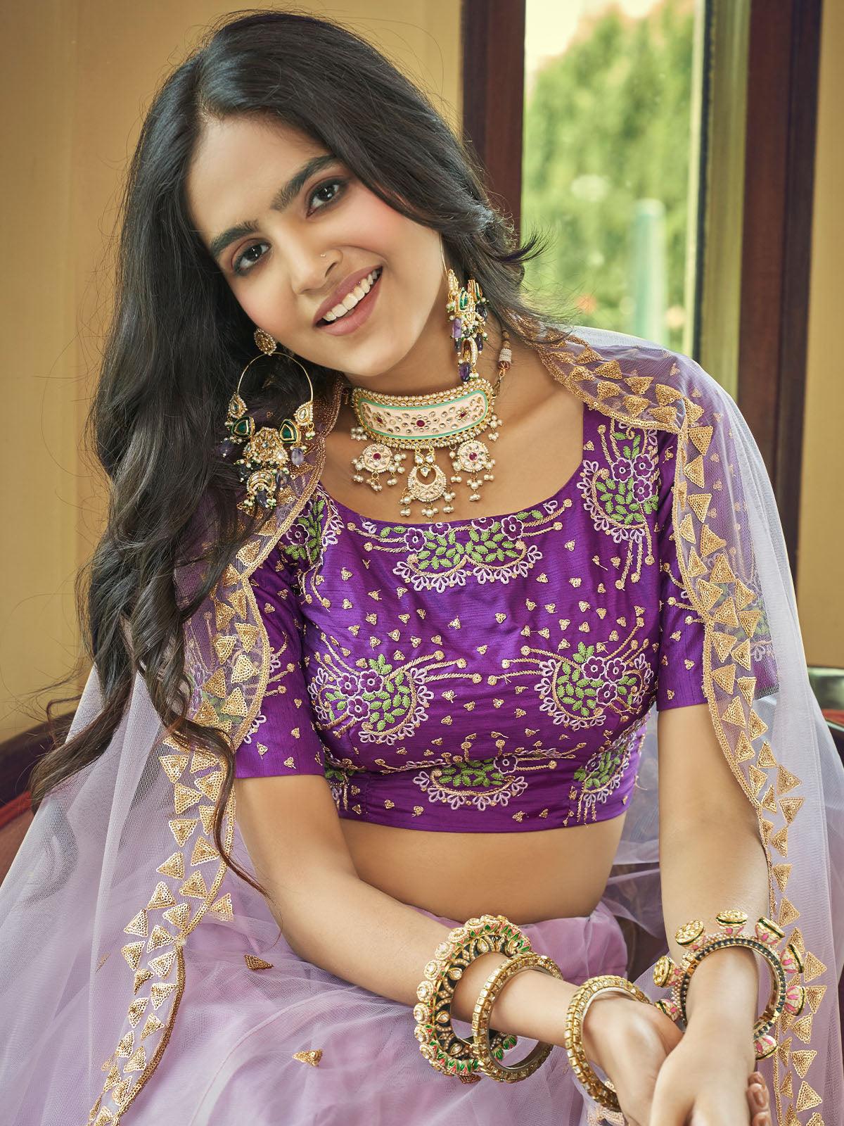 Odette Women Light Purple Heavy Net Designer Semi Stitched Lehenga With Unstitched Blouse - Image 4
