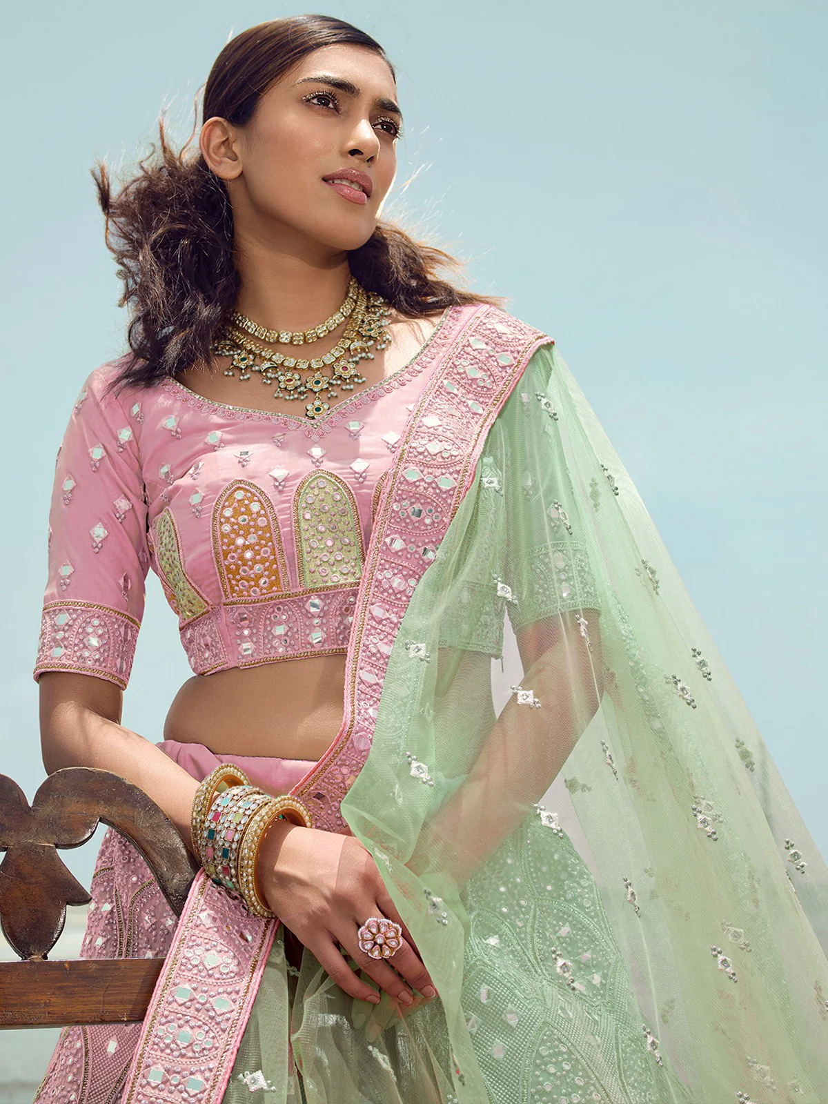 Odette Women Light Purple Georgette Semi Stitched Lehenga With Unstitched Blouse - Image 2