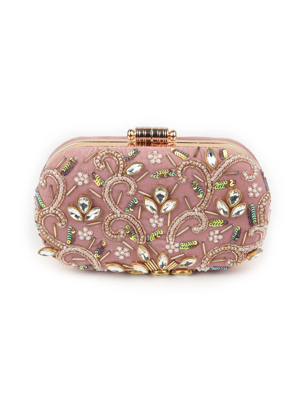 Odette Women Lilac Embroidered Velvet Clutch - Image 3