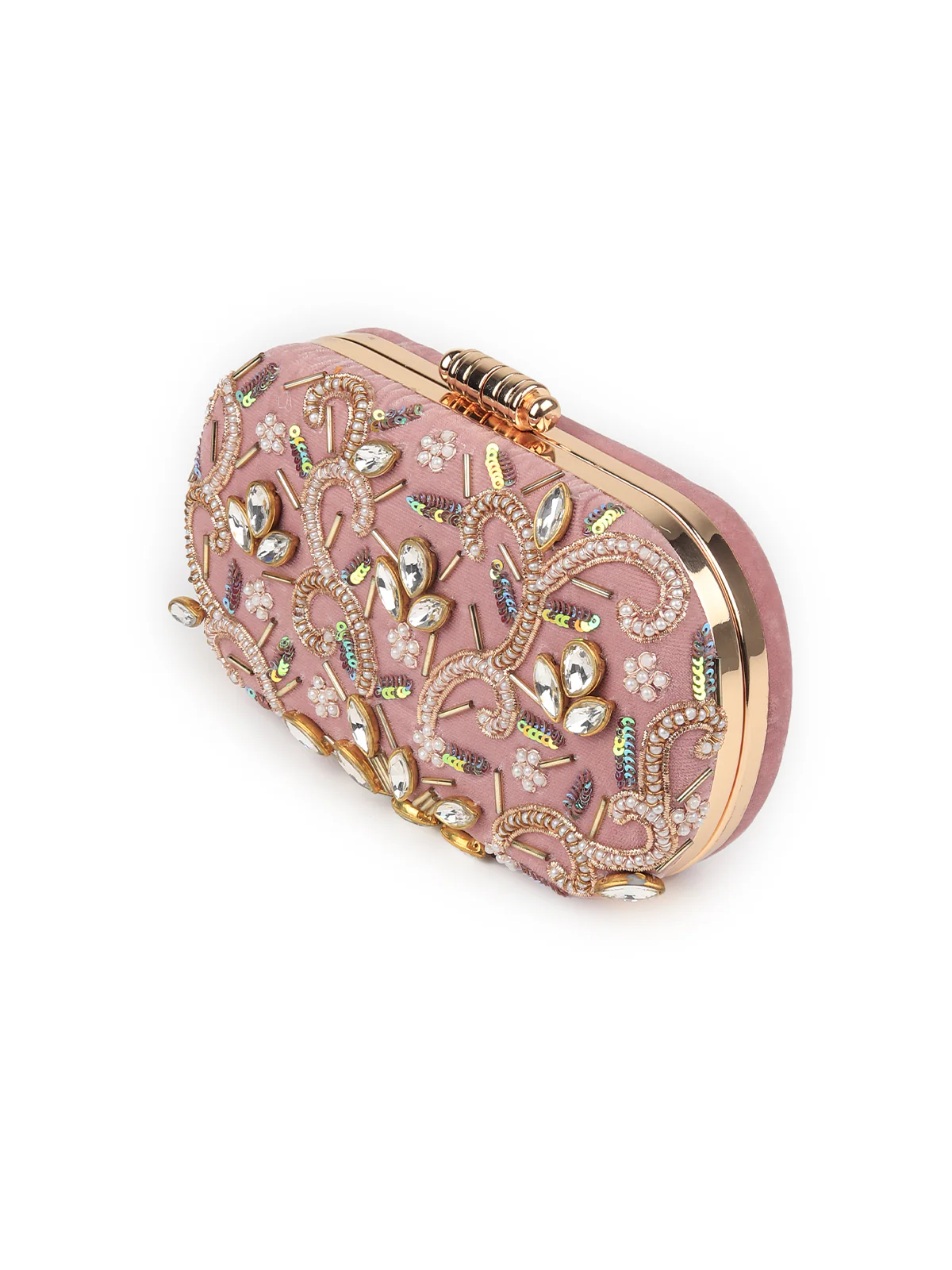 Odette Women Lilac Embroidered Velvet Clutch - Image 4