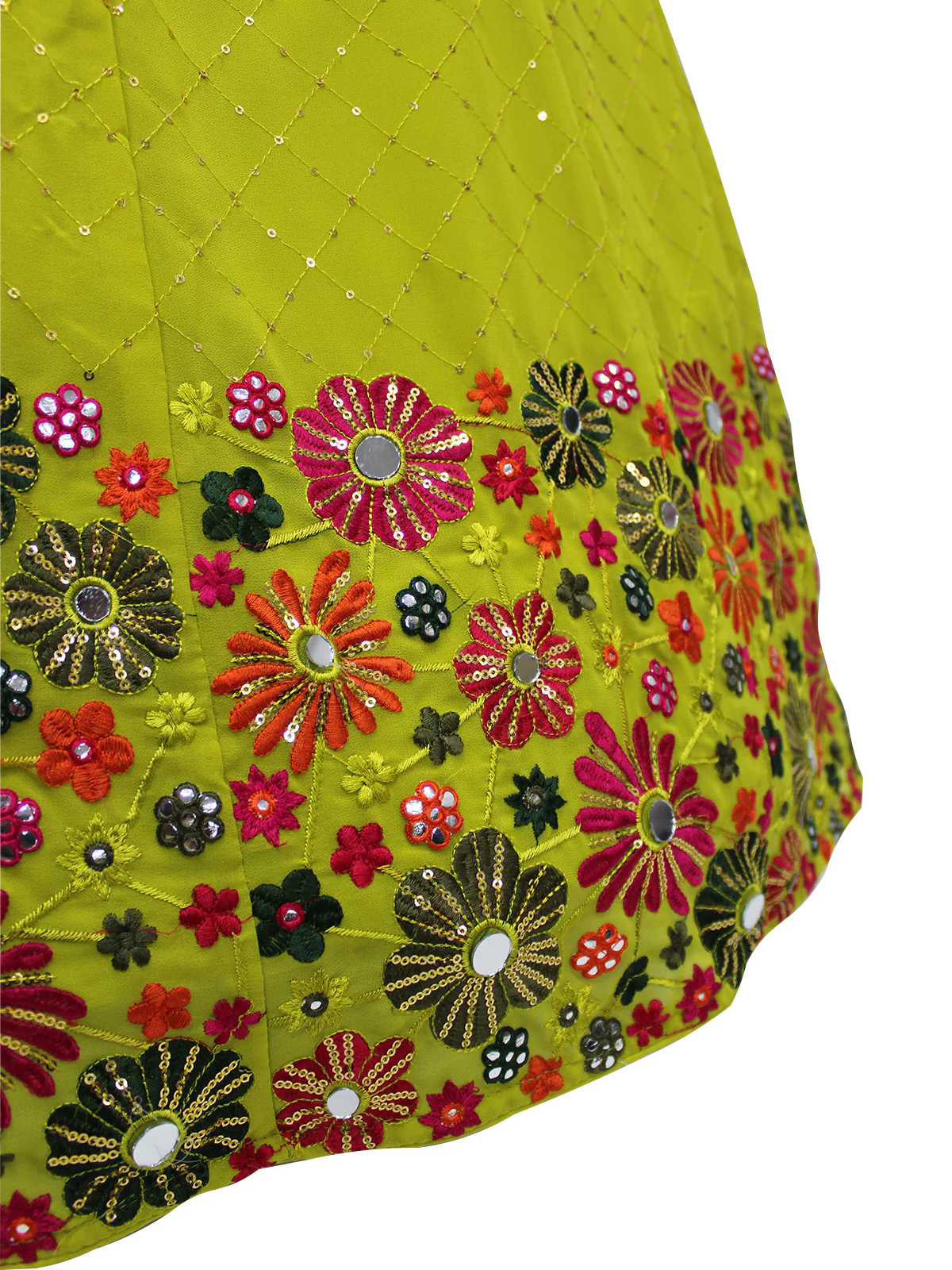 Odette Women Lime Green Georgette Embroidered Semi Stitched Lehenga With  Unstitched Blouse - Image 3