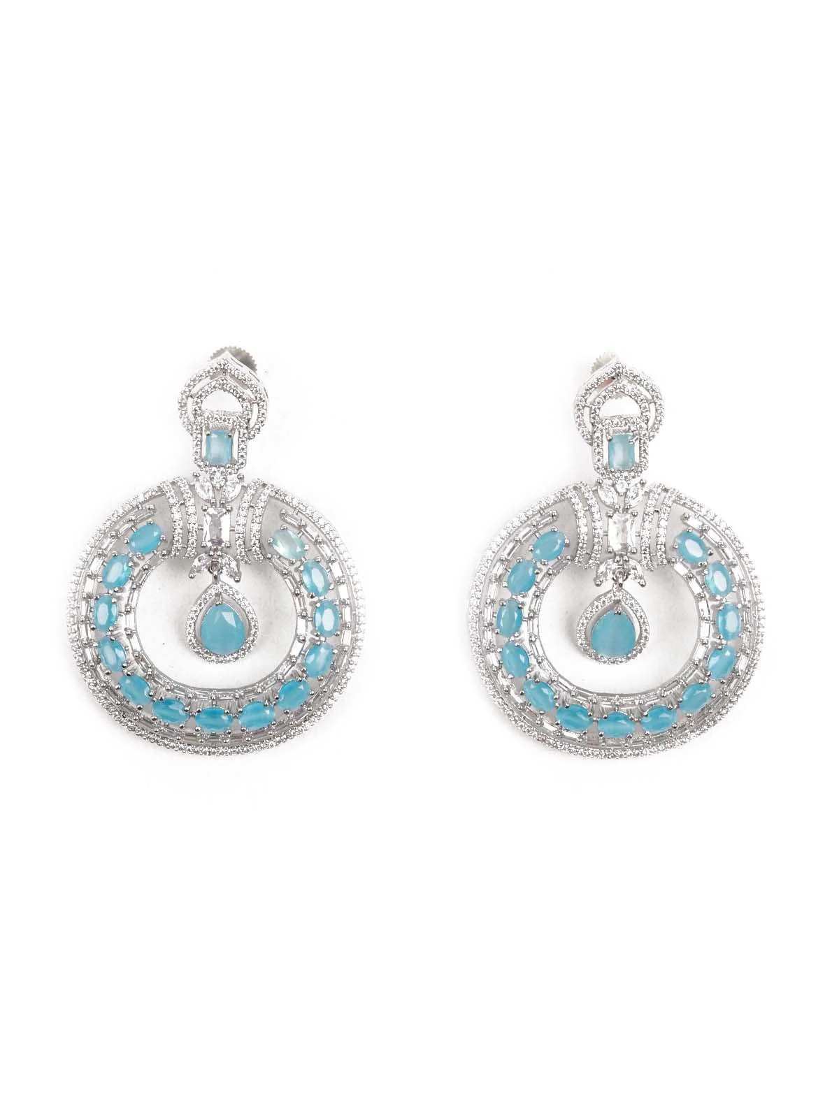 Odette Women Luxuriant German Rhodium And Blue Dangling Earrings - Image 3