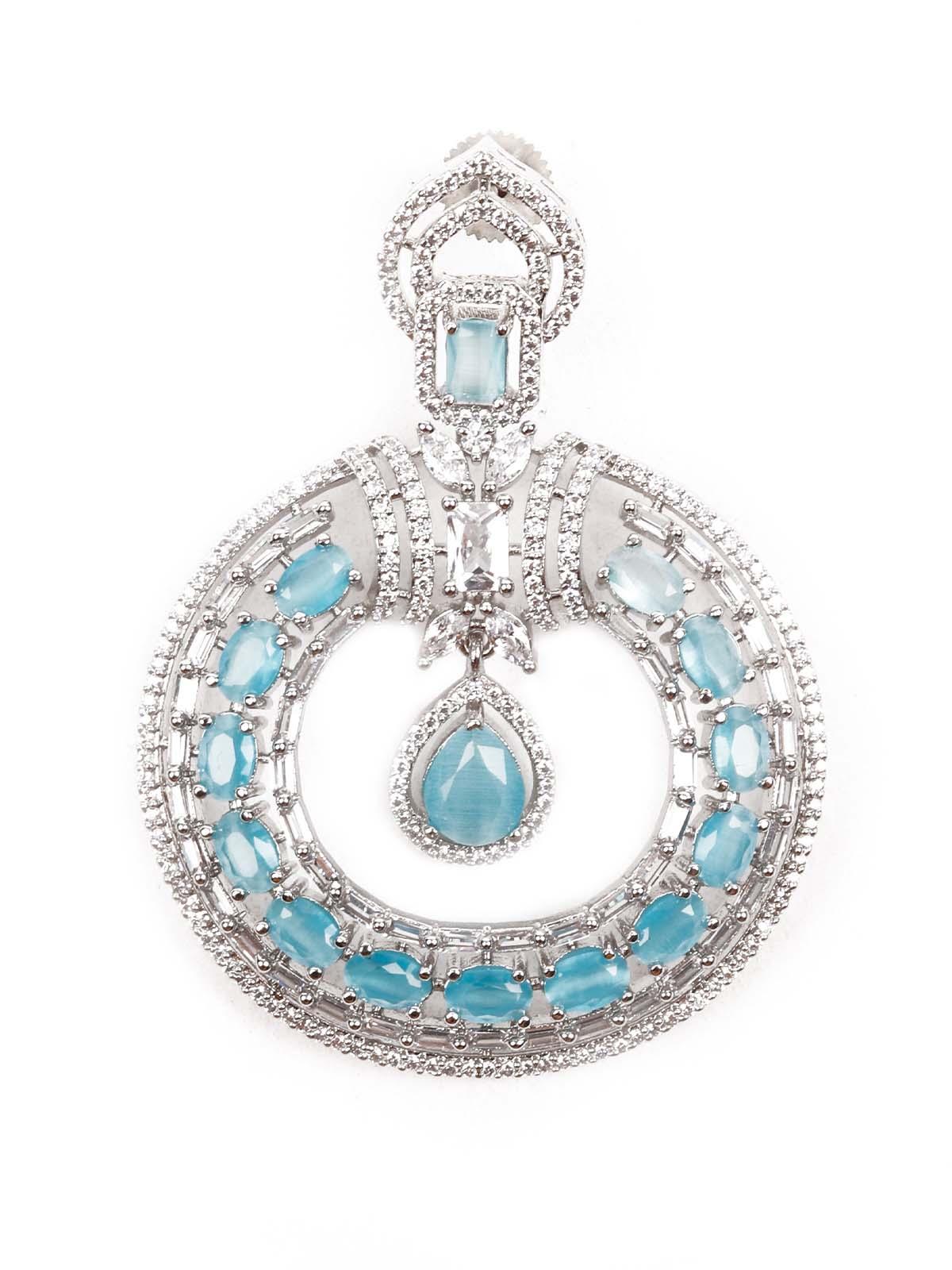 Odette Women Luxuriant German Rhodium And Blue Dangling Earrings - Image 5