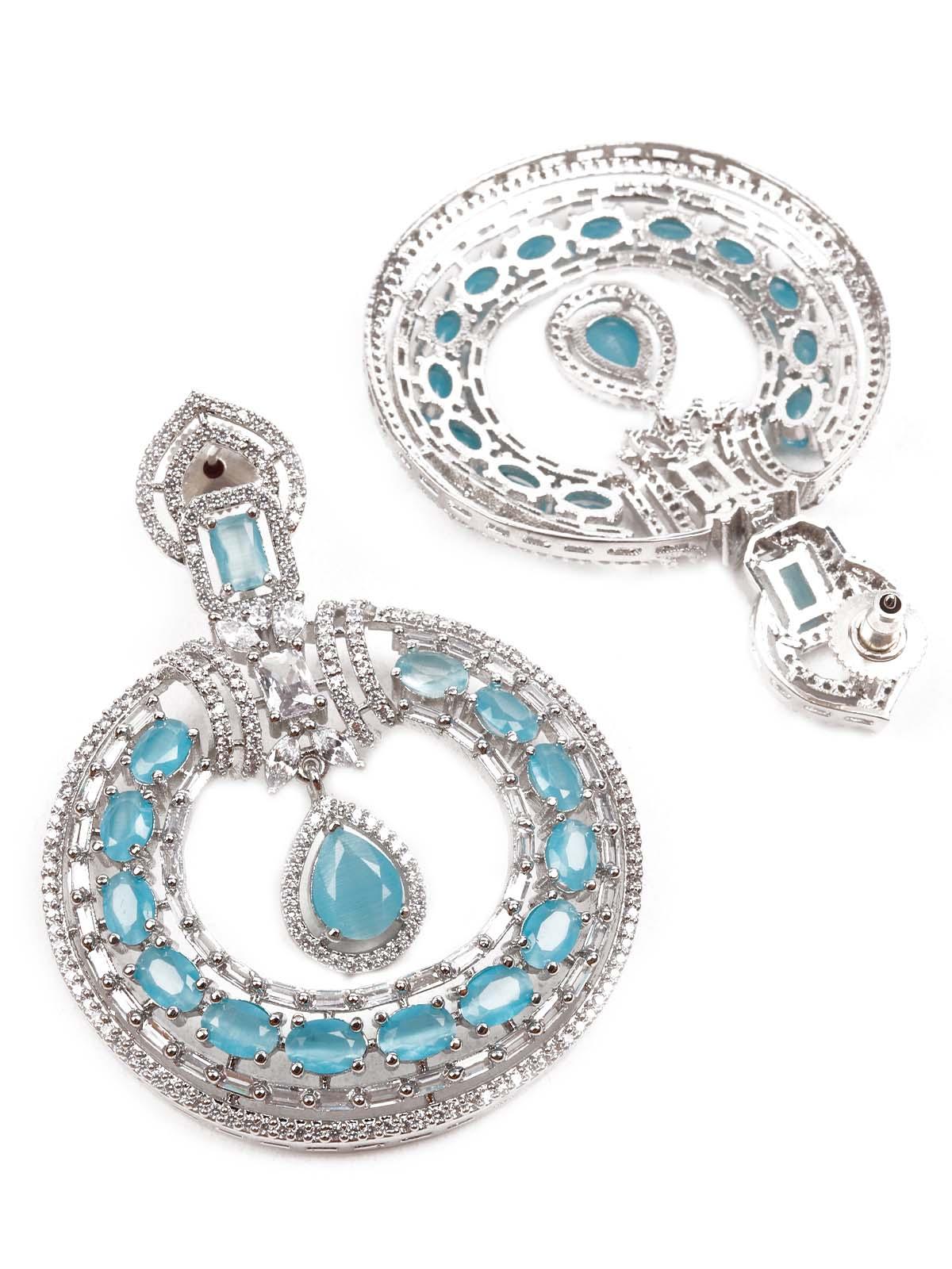Odette Women Luxuriant German Rhodium And Blue Dangling Earrings - Image 6