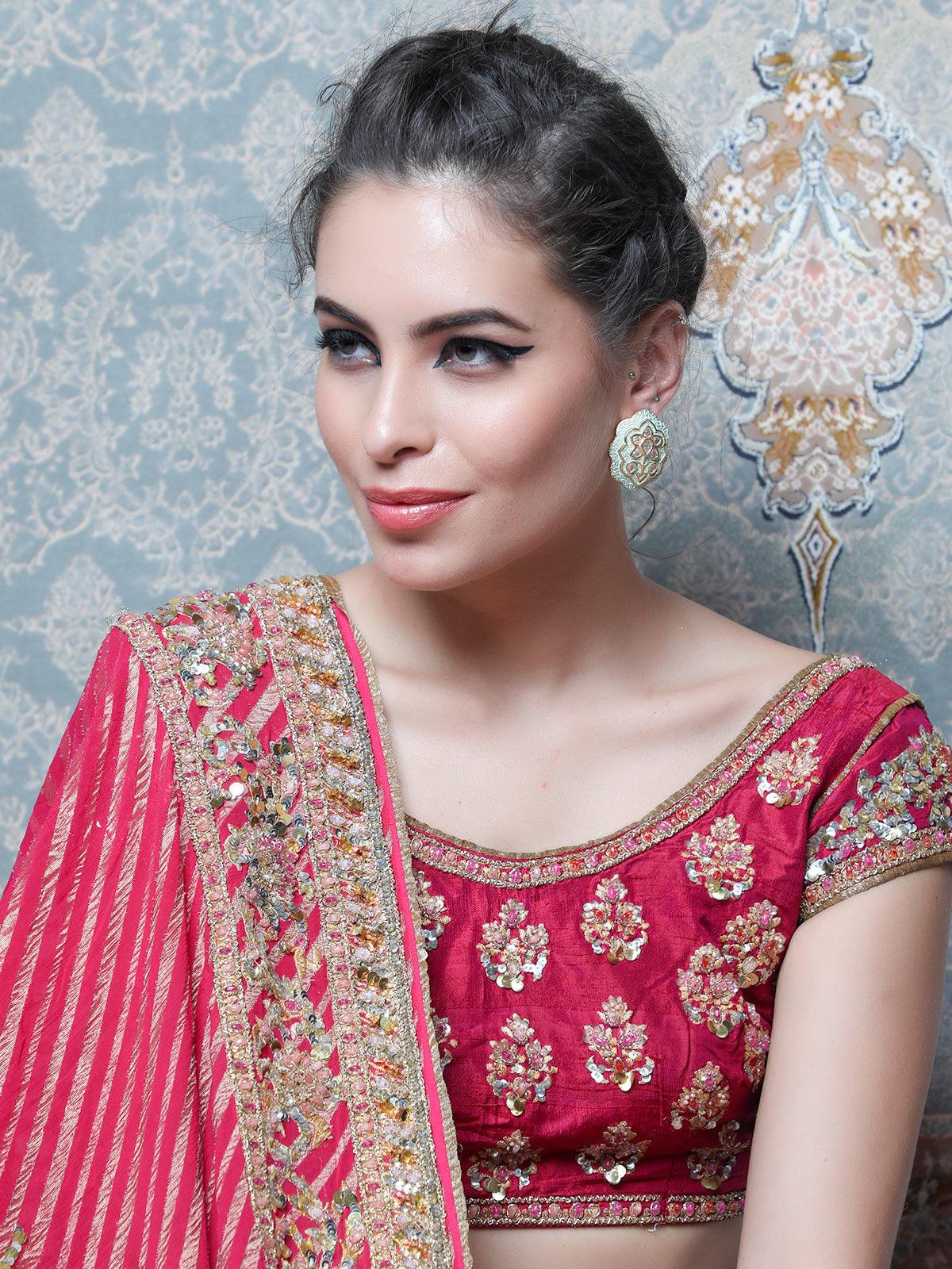 Odette Women Luxuriant Gold Meenakari Ear Studds - Image 2