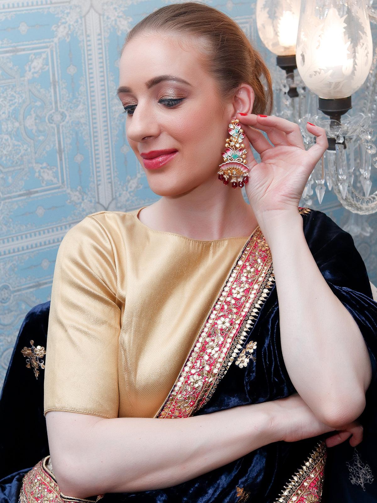 Odette Women Luxuriant Gold Multicolored Dangling Earrings - Image 2