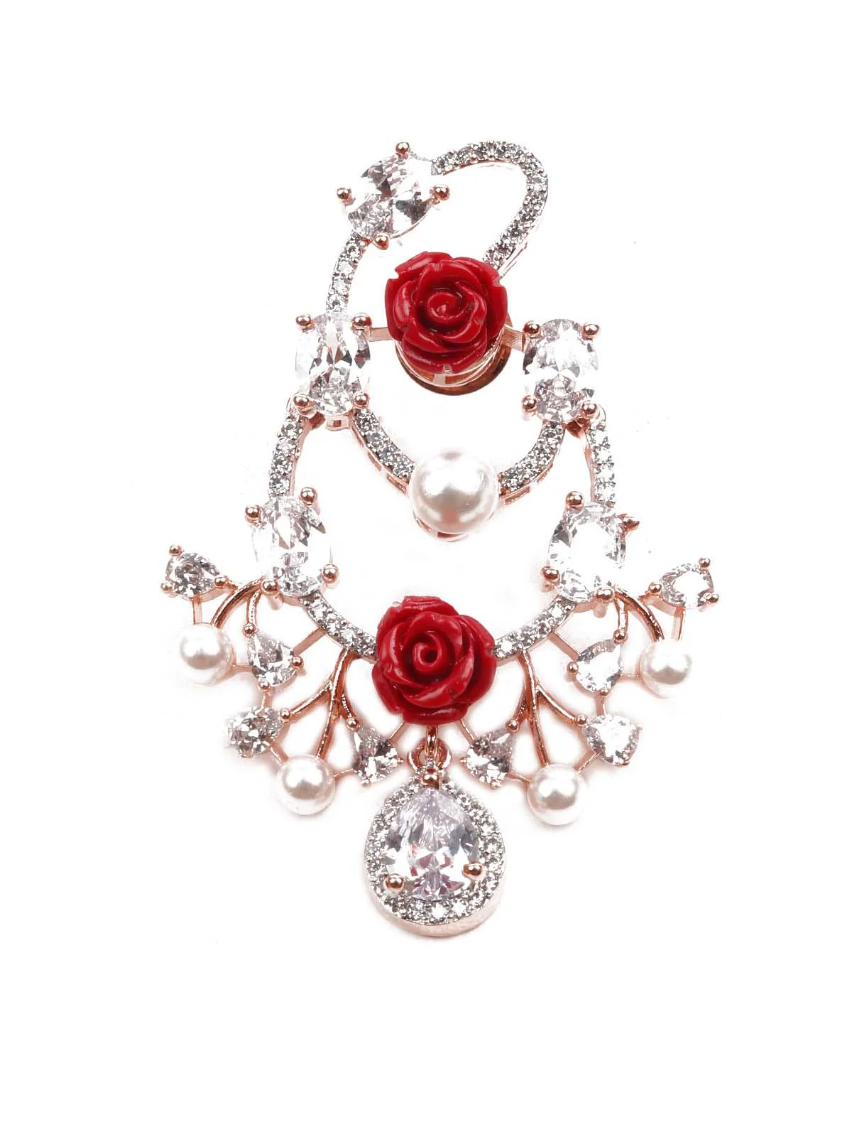 Odette Women Luxuriant Rose Studded Dangling Earrings - Image 5