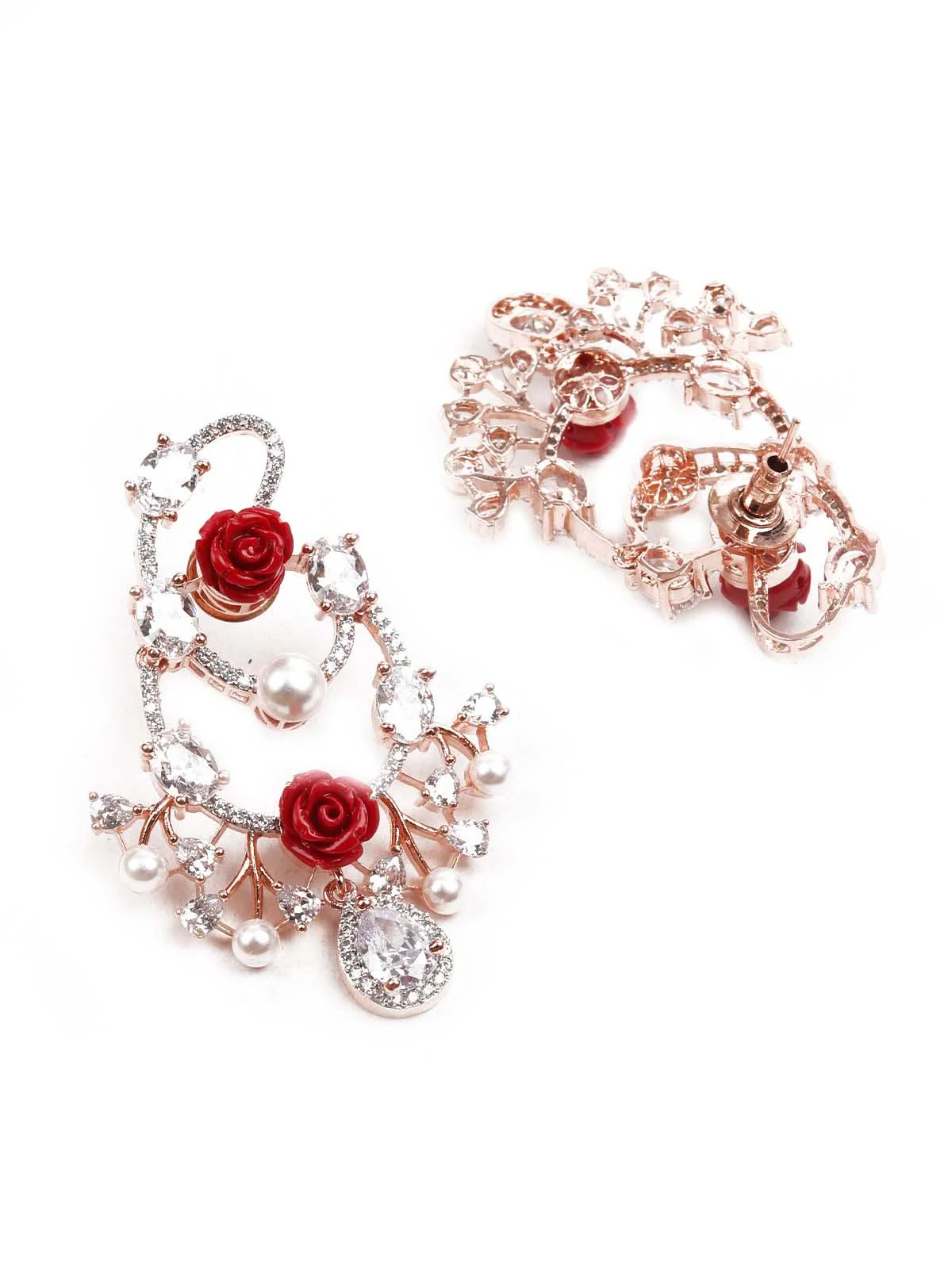 Odette Women Luxuriant Rose Studded Dangling Earrings - Image 6