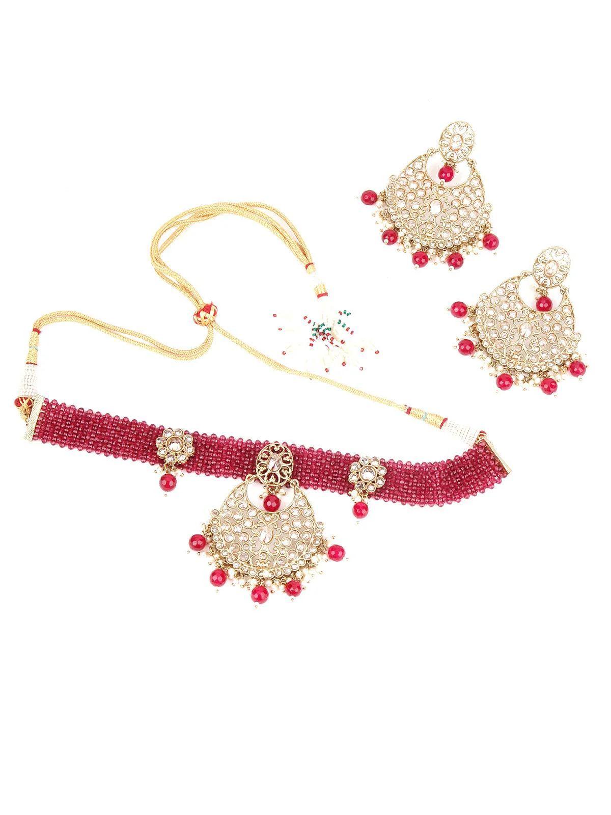 Odette Women Magenta And Golden Choker Necklace - Image 3