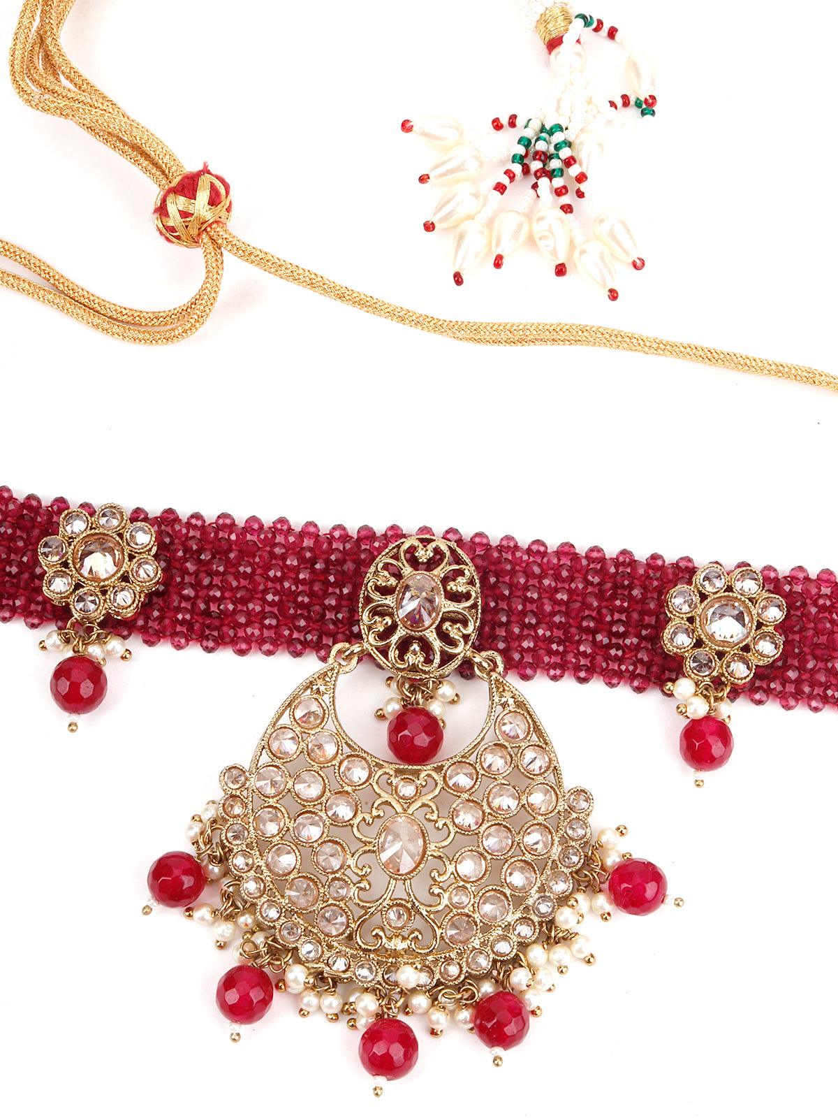 Odette Women Magenta And Golden Choker Necklace - Image 5