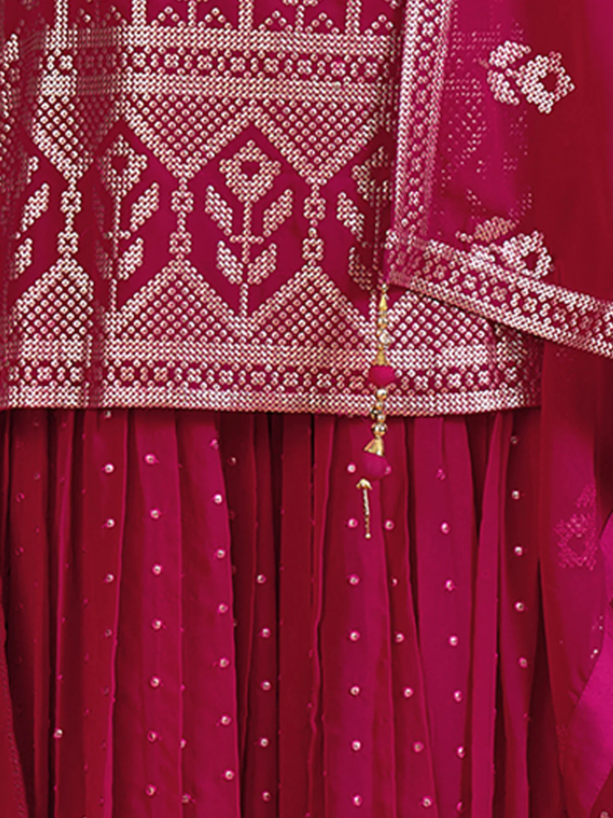 Odette Women Magenta Embroidered Georgette Partywear Stitched Kurta Set - Image 5