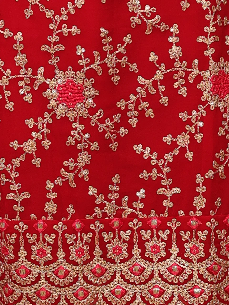 Odette Women Red Faux Georgette Embroidered Semi Stitched Palazzo Suit - Image 4