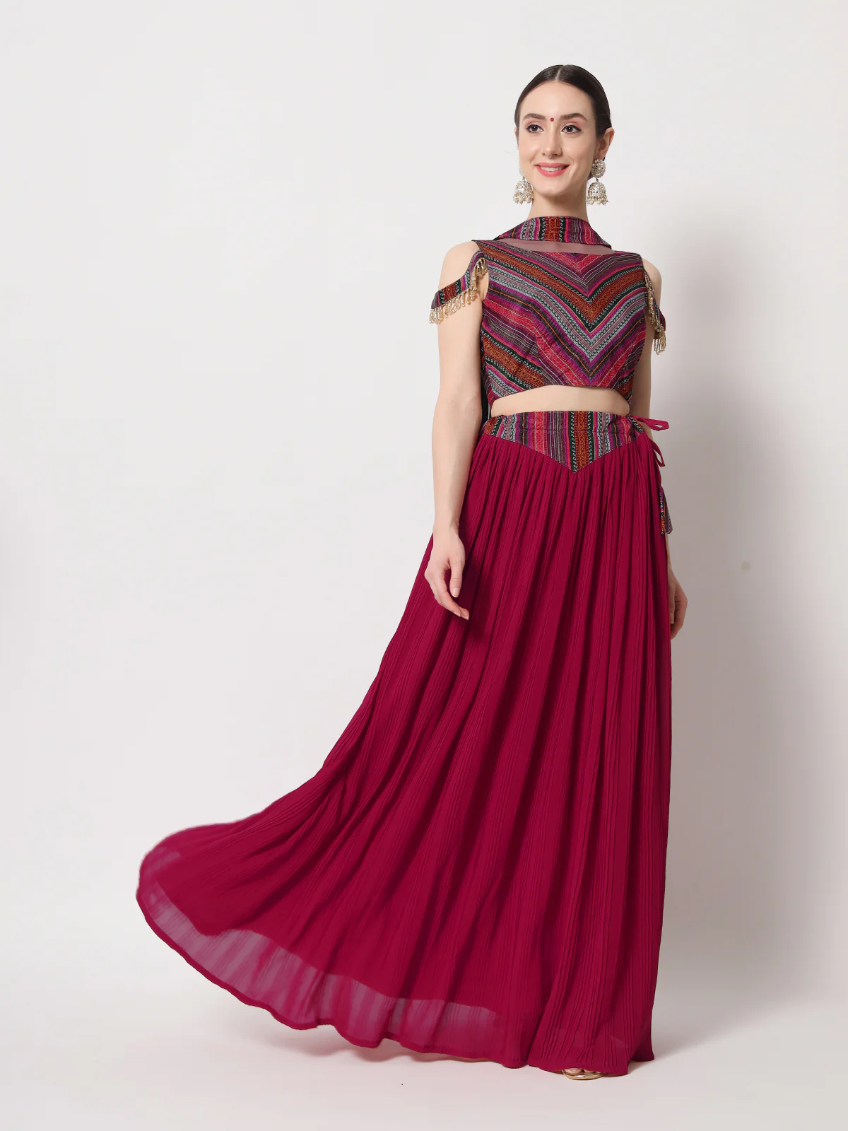 Odette Women Magenta Georgette Semi Stitched Lehenga With Unstitched Blouse - Image 2