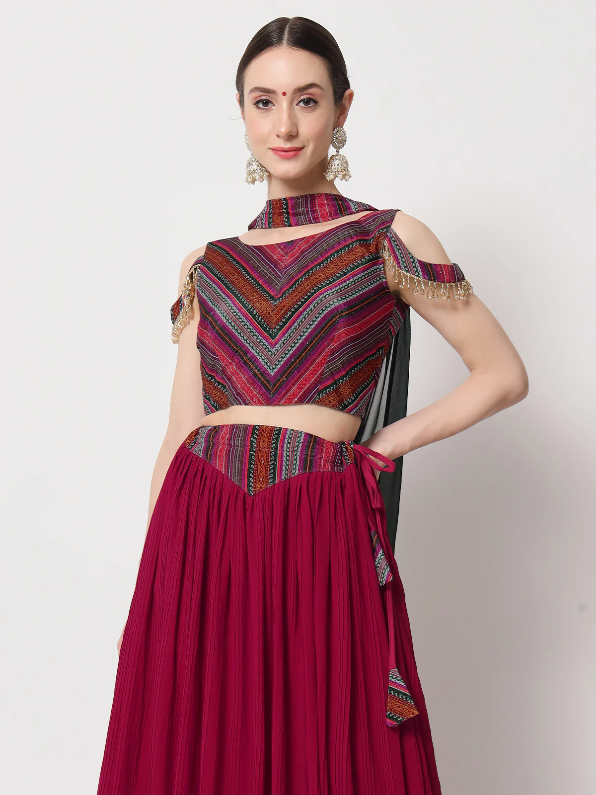 Odette Women Magenta Georgette Semi Stitched Lehenga With Unstitched Blouse - Image 5